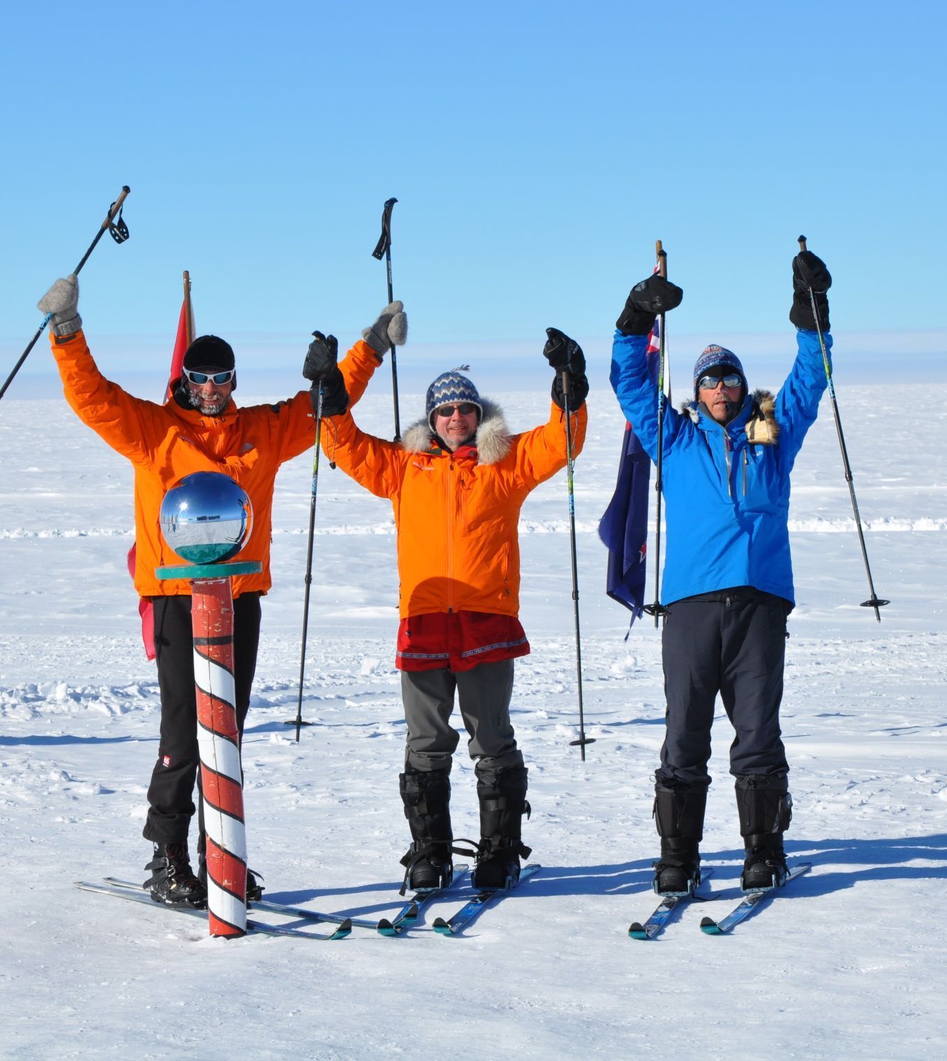 Skiers at South Pole Antarctica
