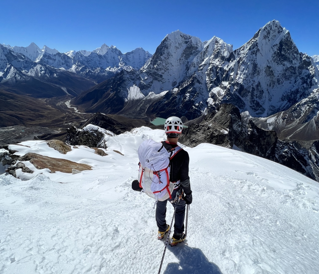 Climbing Lobuche East in Nepal on a stellar day