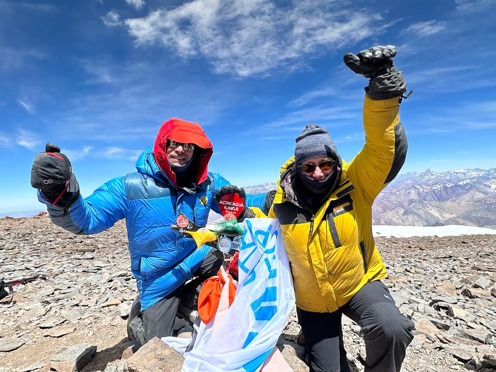 Celebrating on South America's highest mountain, Aconcagua