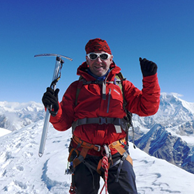 Dale West on the Mera Peak summit, on of his many treks and expeditions with Adventure Consultants.