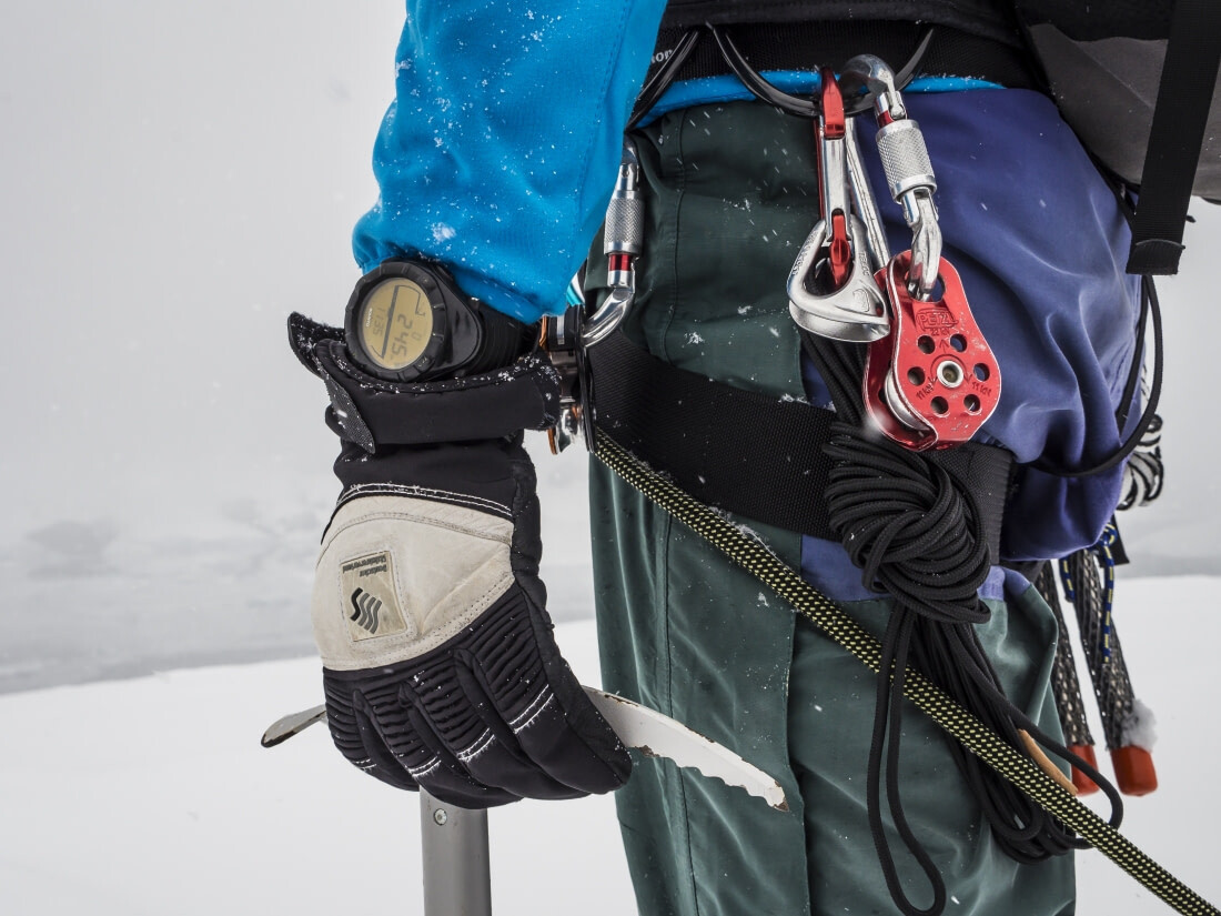 Close up of a climber exploring the Antarctic Peninsula