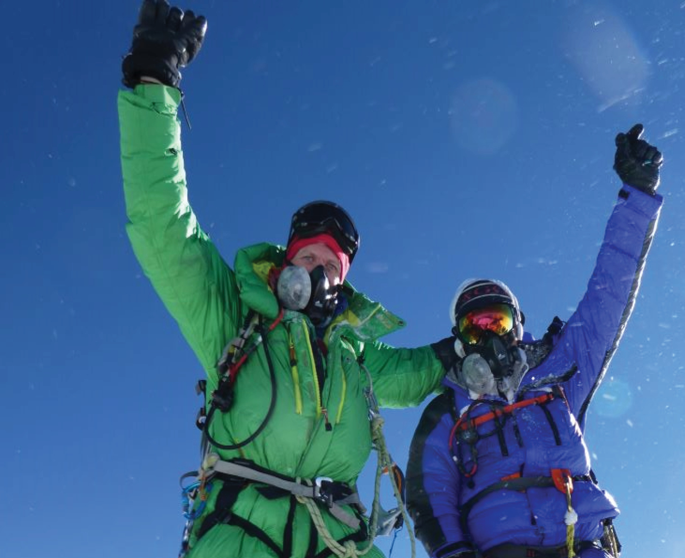 AC Guide Rob Smith and client Alexander Pancoe on the summit of Mount Everest