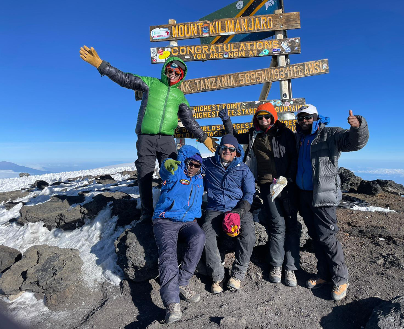 Adventure Consultants Kilimanjaro Team #2, 2024 on the summit of Africa's highest peak, Mount Kilimanjaro in perfect conditions!