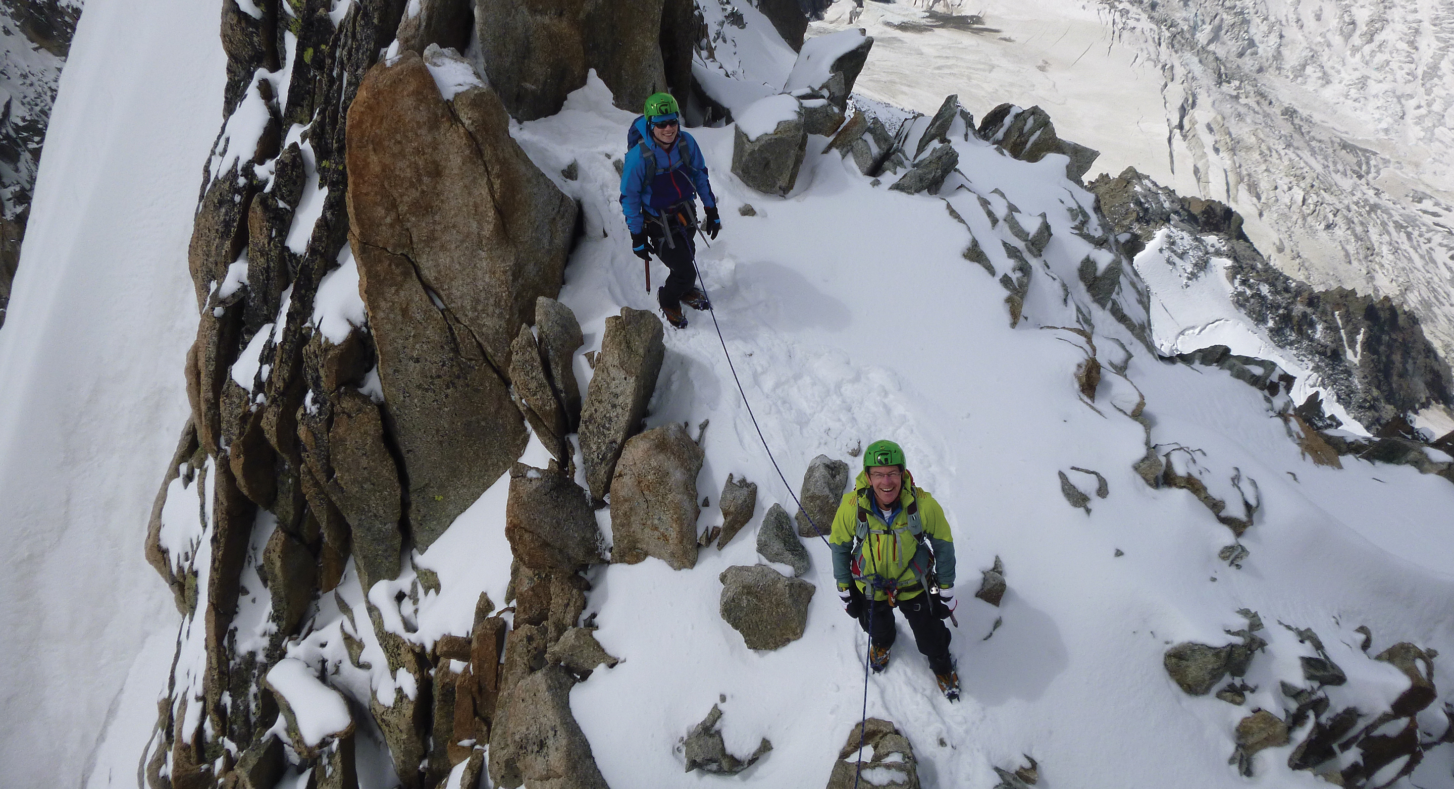 Roped climbers on ridge