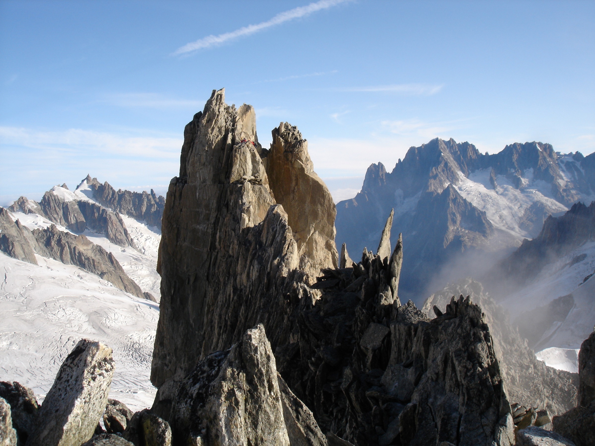 Traversing the spectacular Aguille d'Entreves