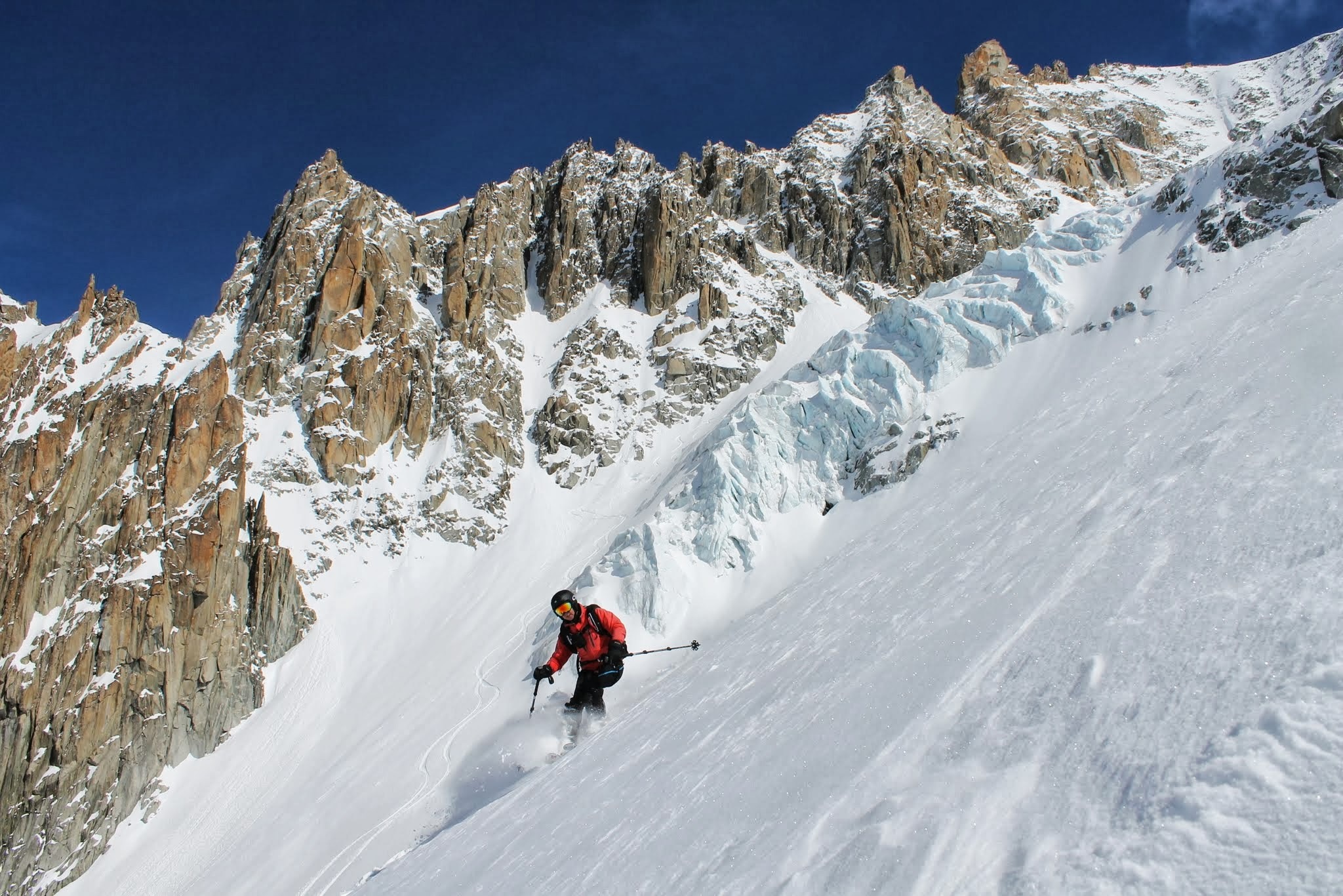 A skiers tackles Valle Blanche, one of the world's most renowned backcountry runs