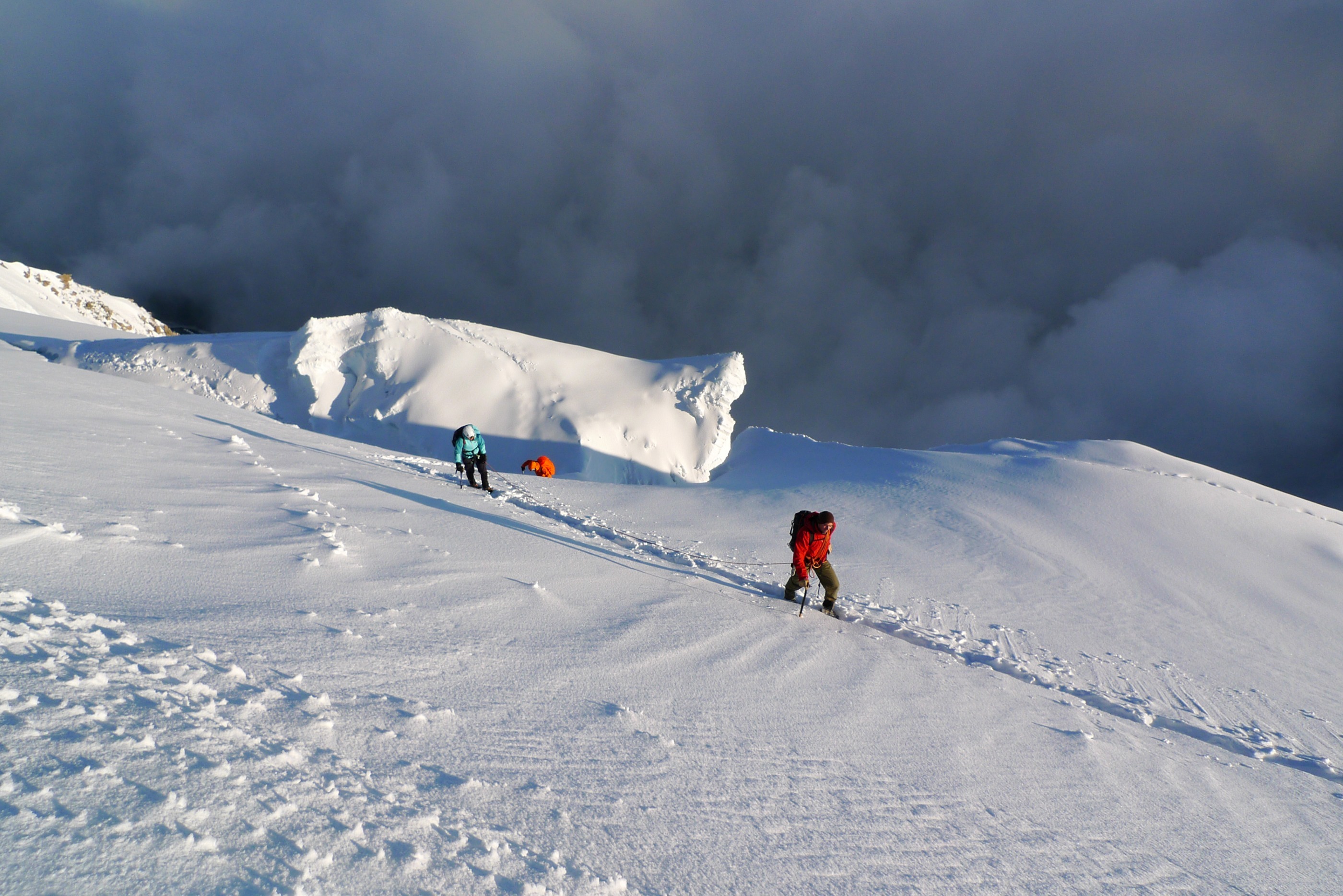 Traversing the upper slopes of Mont Blanc