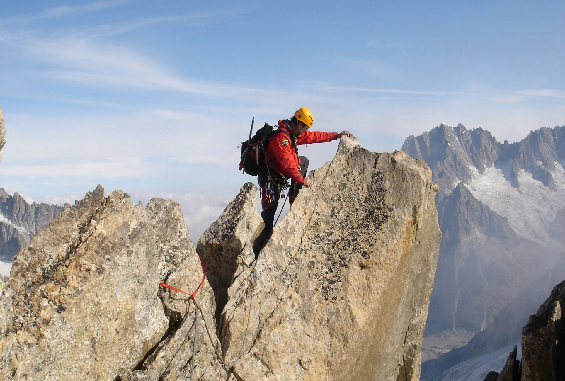 Climbing the exciting ridge of Aguille d Entreves as training climbing Mont Blanc