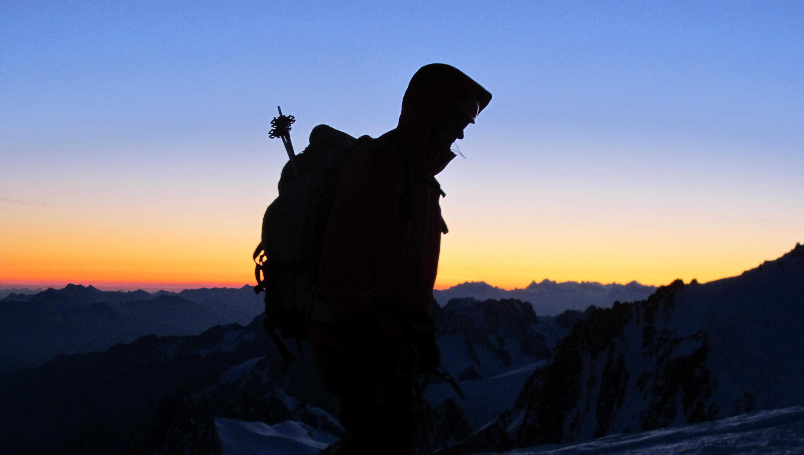Climbing Mont Blanc, nearing the summit at dawn