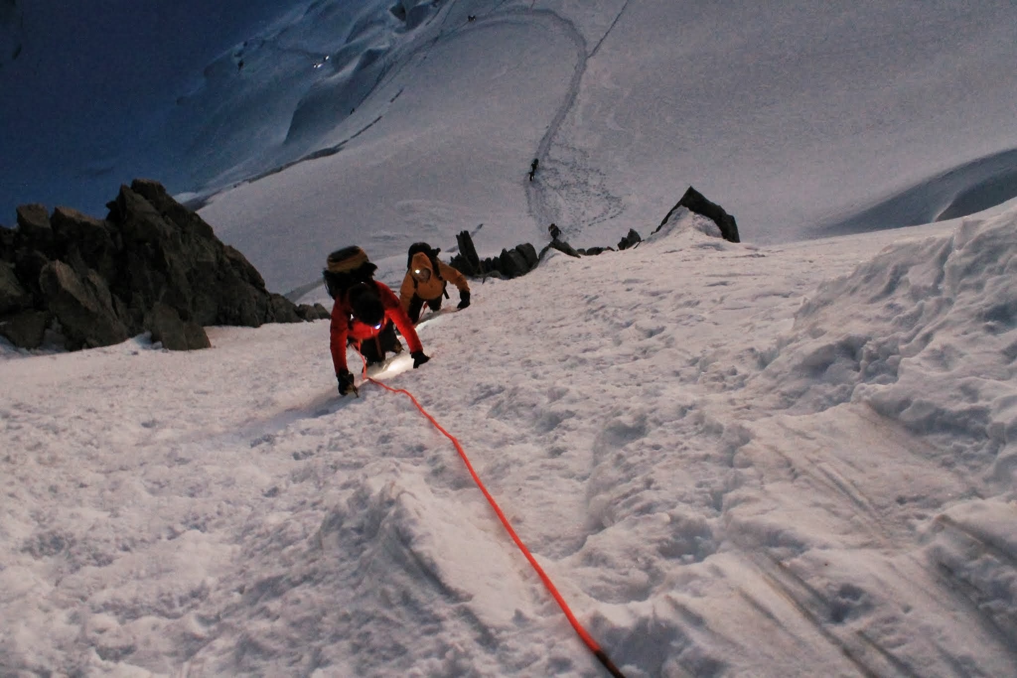 Climbing to the Col Mauduit en route to the NE Ridge of Mont Blanc