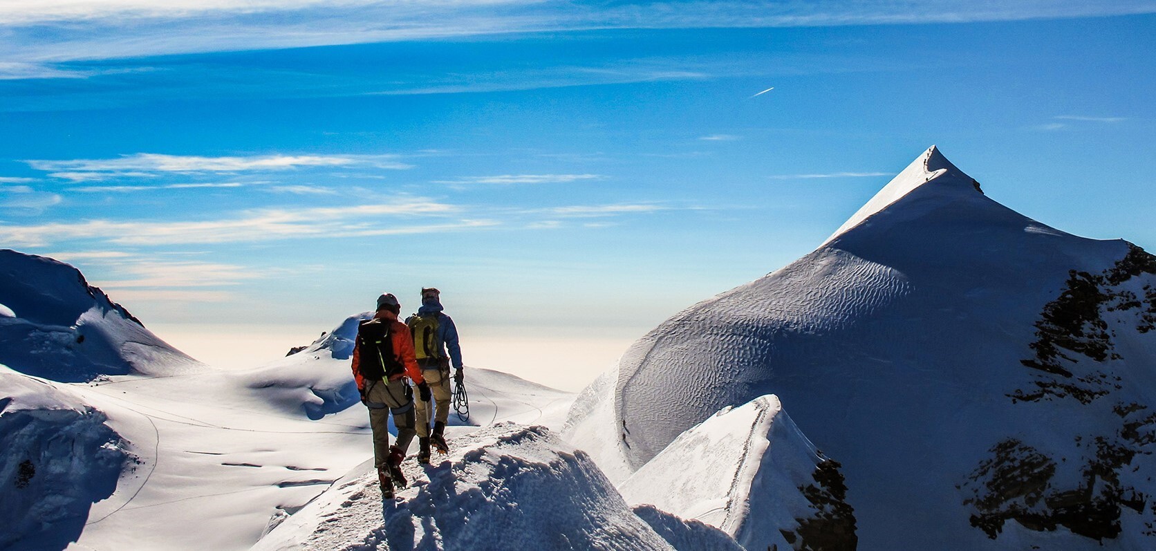 Approaching the summit of Liskamm in the Monte Rosa region