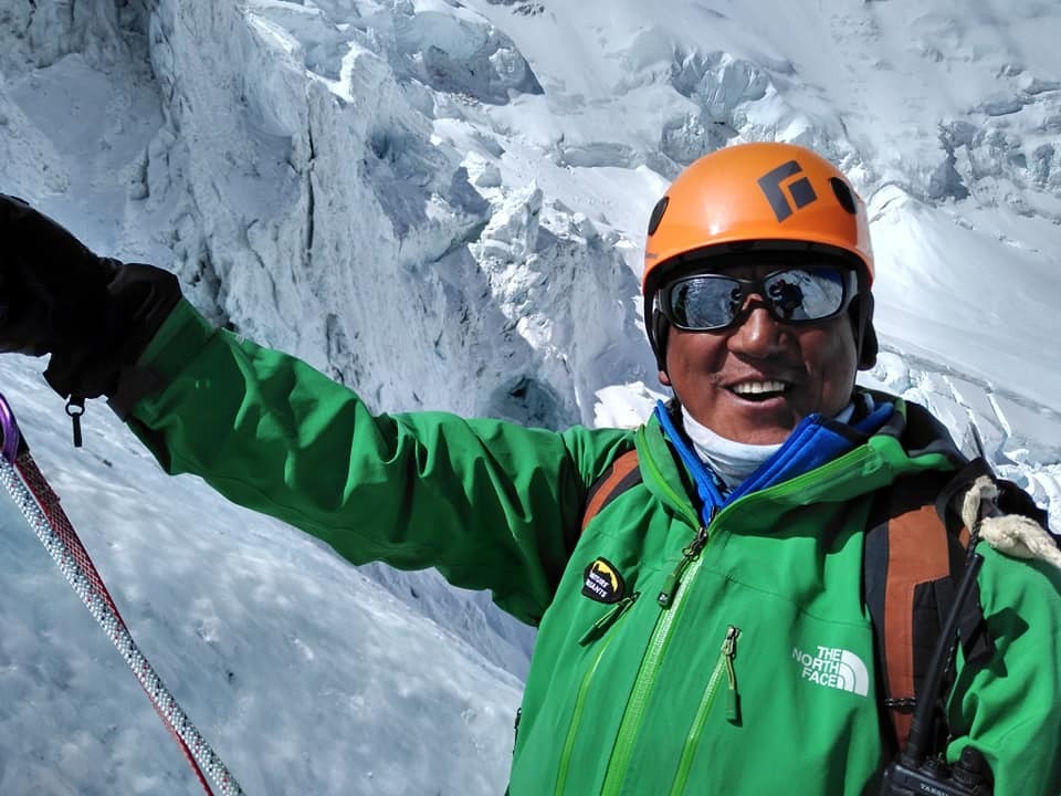 Longtime AC Guide Ang Dorjee Sherpa high on Mount Everest