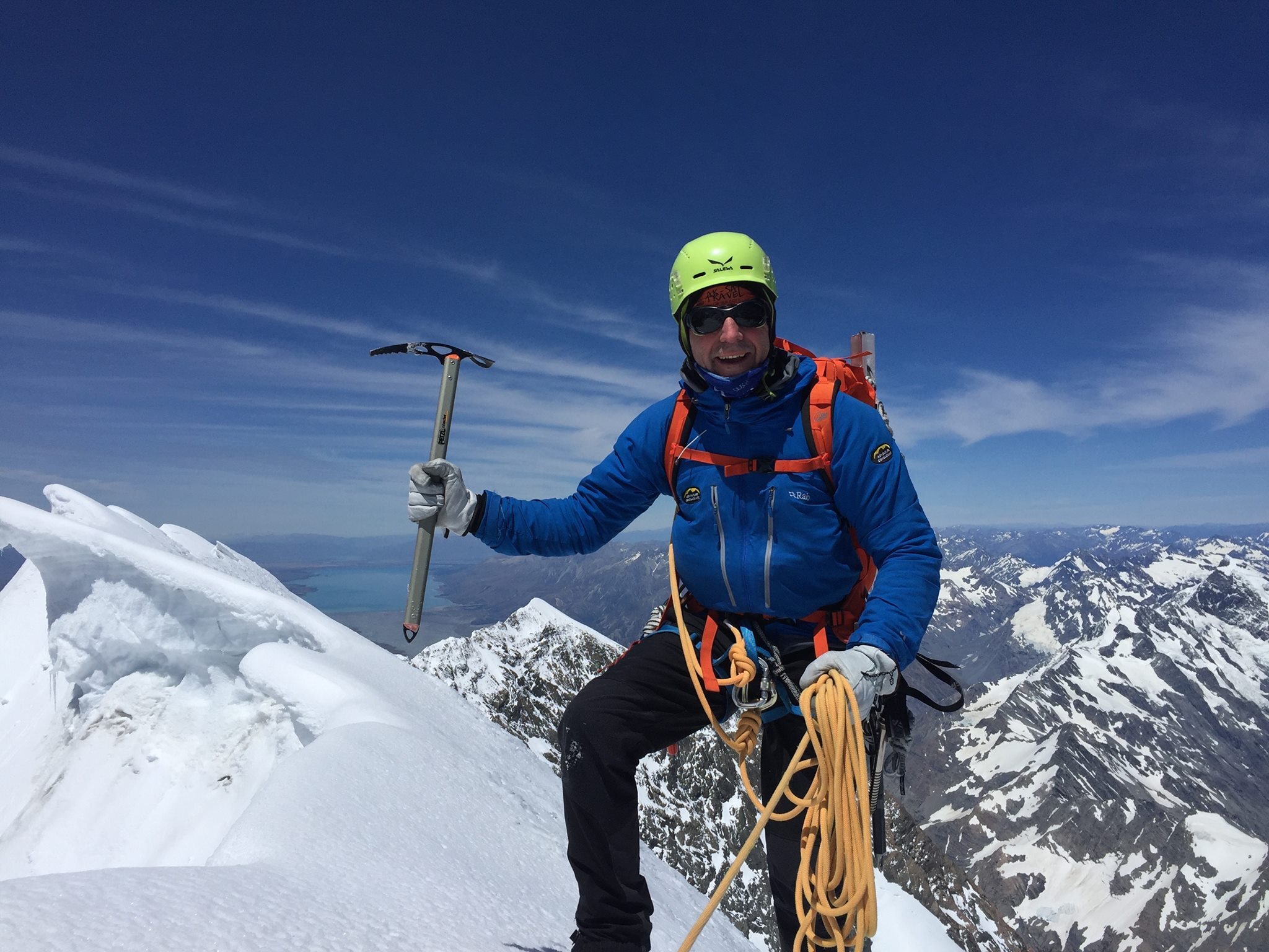 IFMGA Mountain & Ski Guide Dean Staples on the summit of Aoraki Mount Cook.