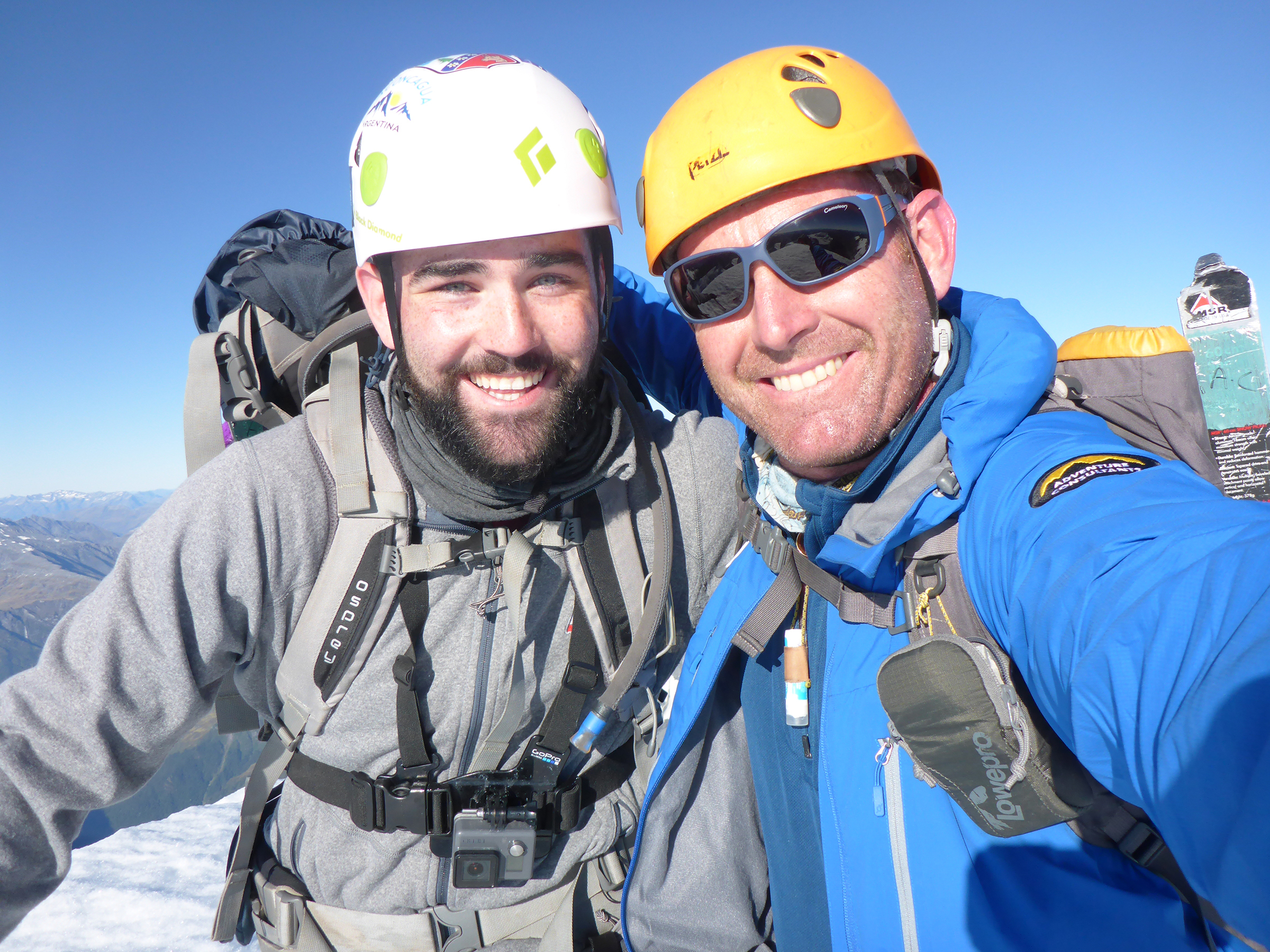 Mark Austin on the summit of New Zealand's Tititea - Mount Aspiring.