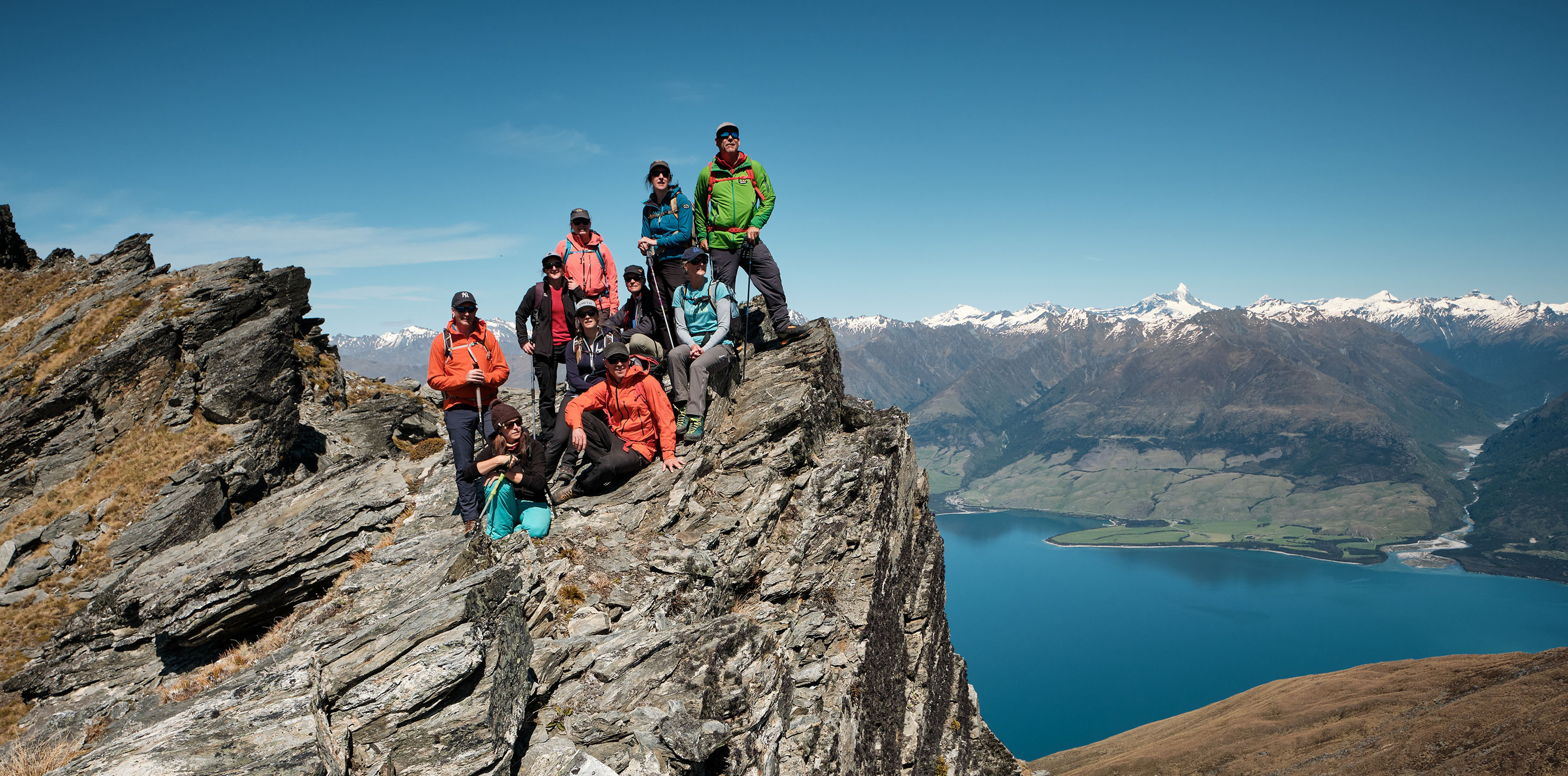 The AC Office Team enjoying a day out trekking high on the McKerrow range above Lake Wanaka, New Zealand