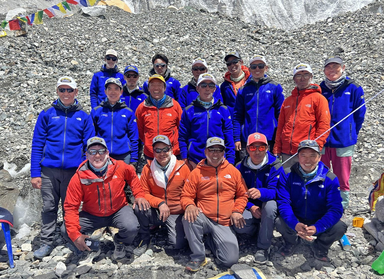 The dedicated and hard-working Adventure Consultants Sherpa Team at Everest Base Camp following their Puja ceremony 2023