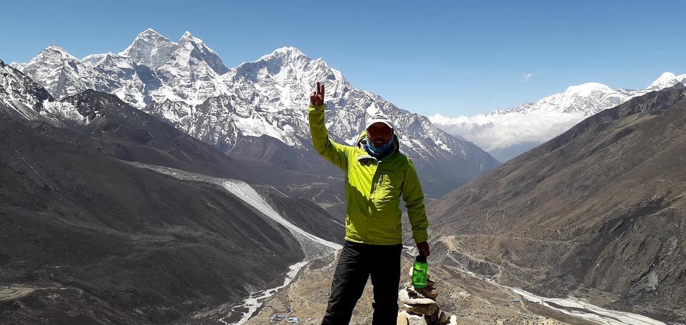 Tsering Wongchu and view above Dingboche