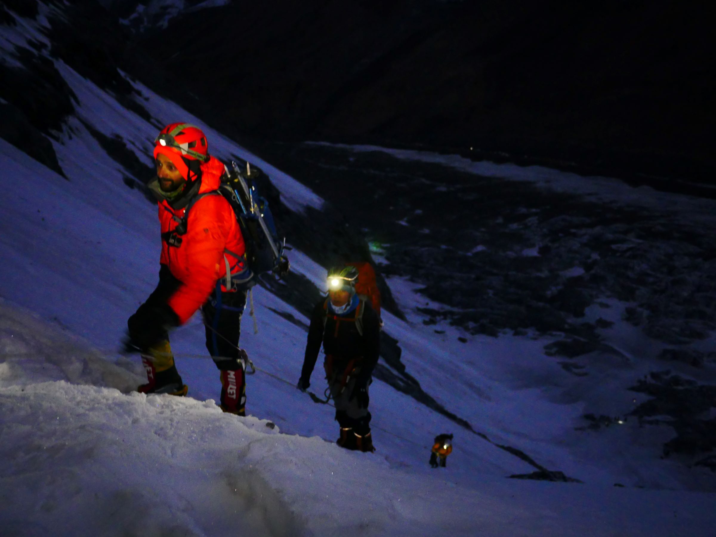 Steep climbing directly above base camp on Dhaulagiri