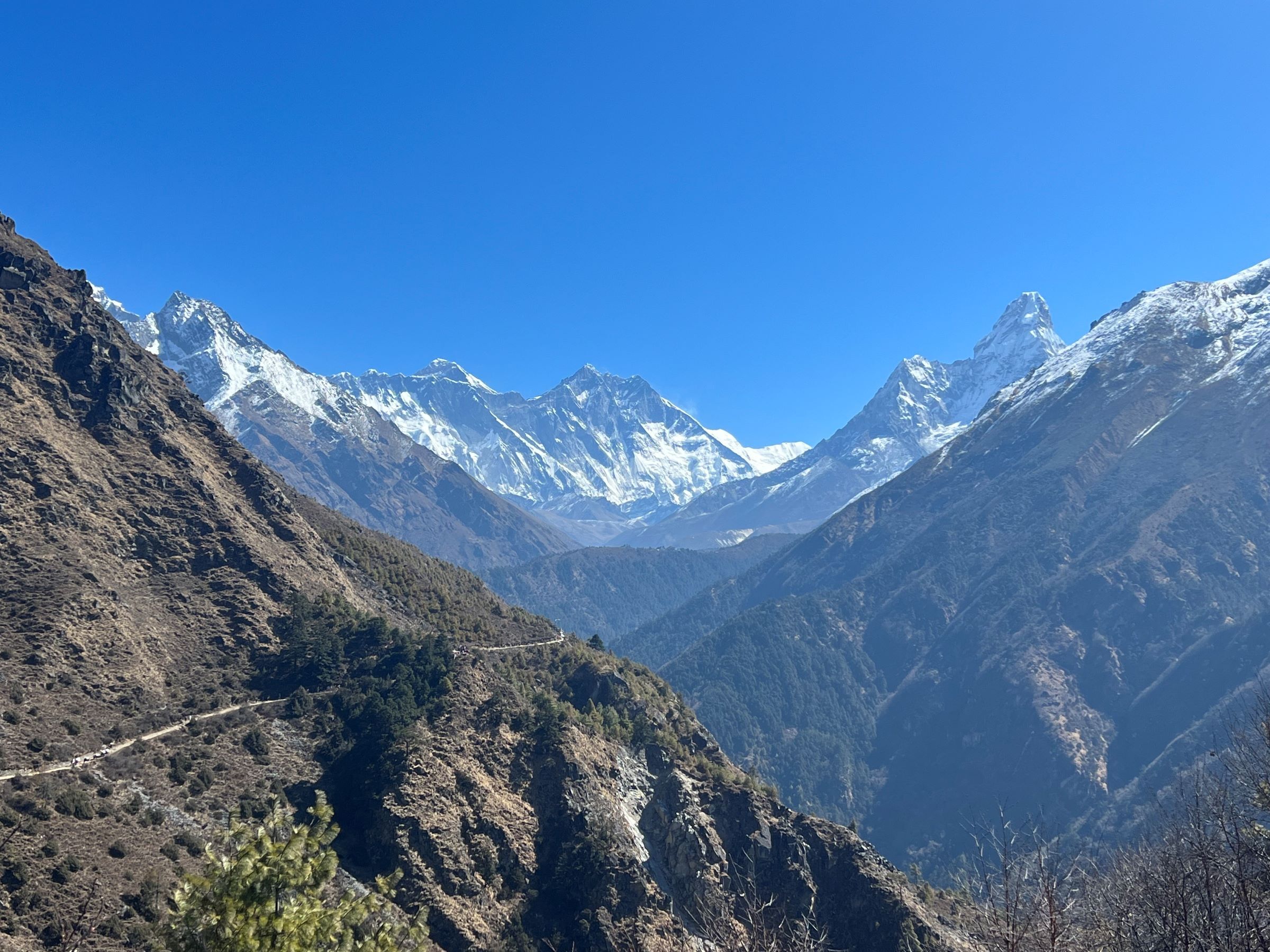 First Everest views above Namche