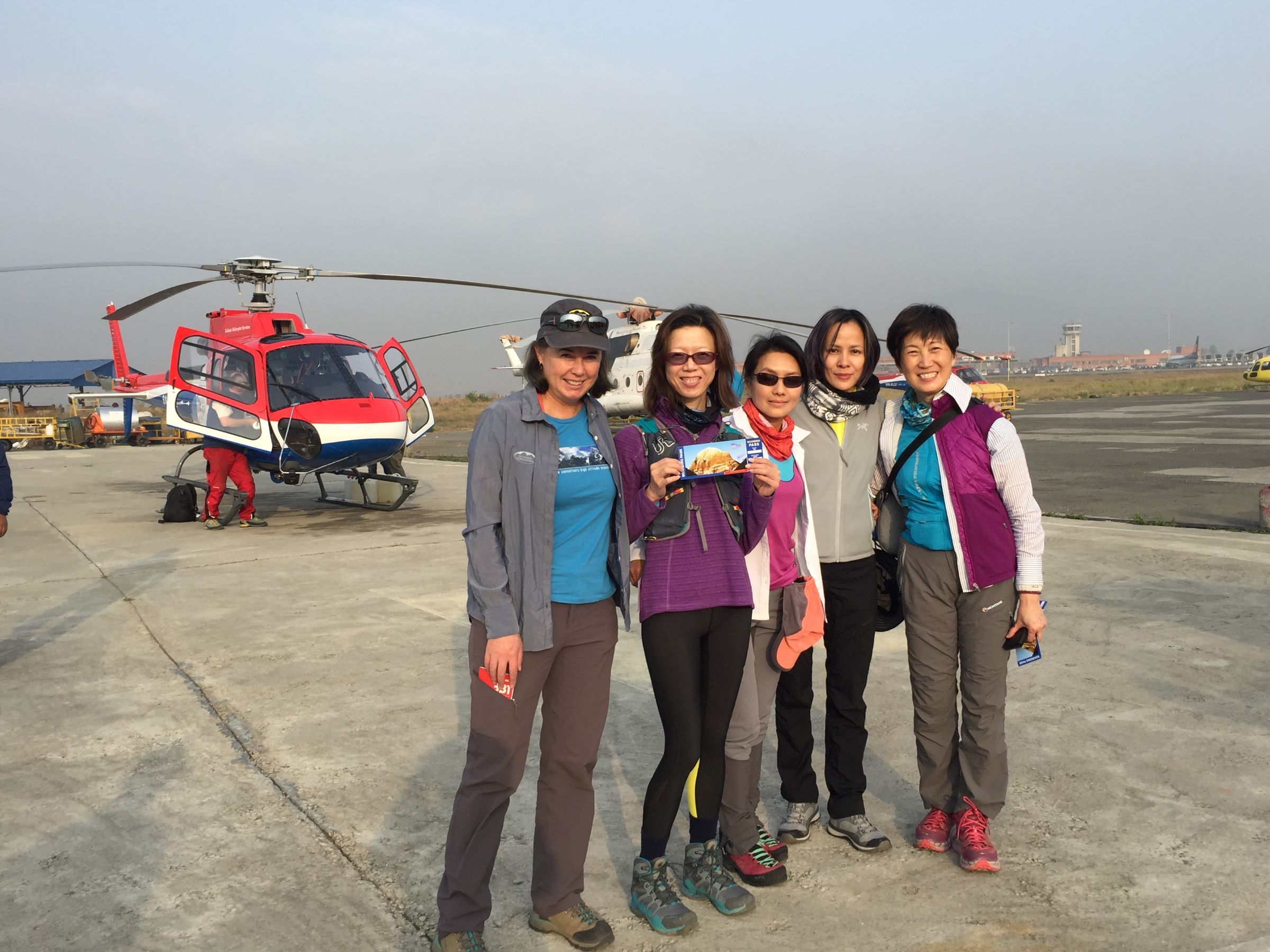 Departing from Kathmandu by helicopter