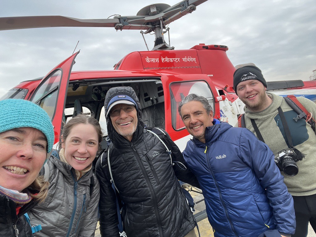 Everest Base Camp Trek crew about to board their helicopter to fly to Lukla
