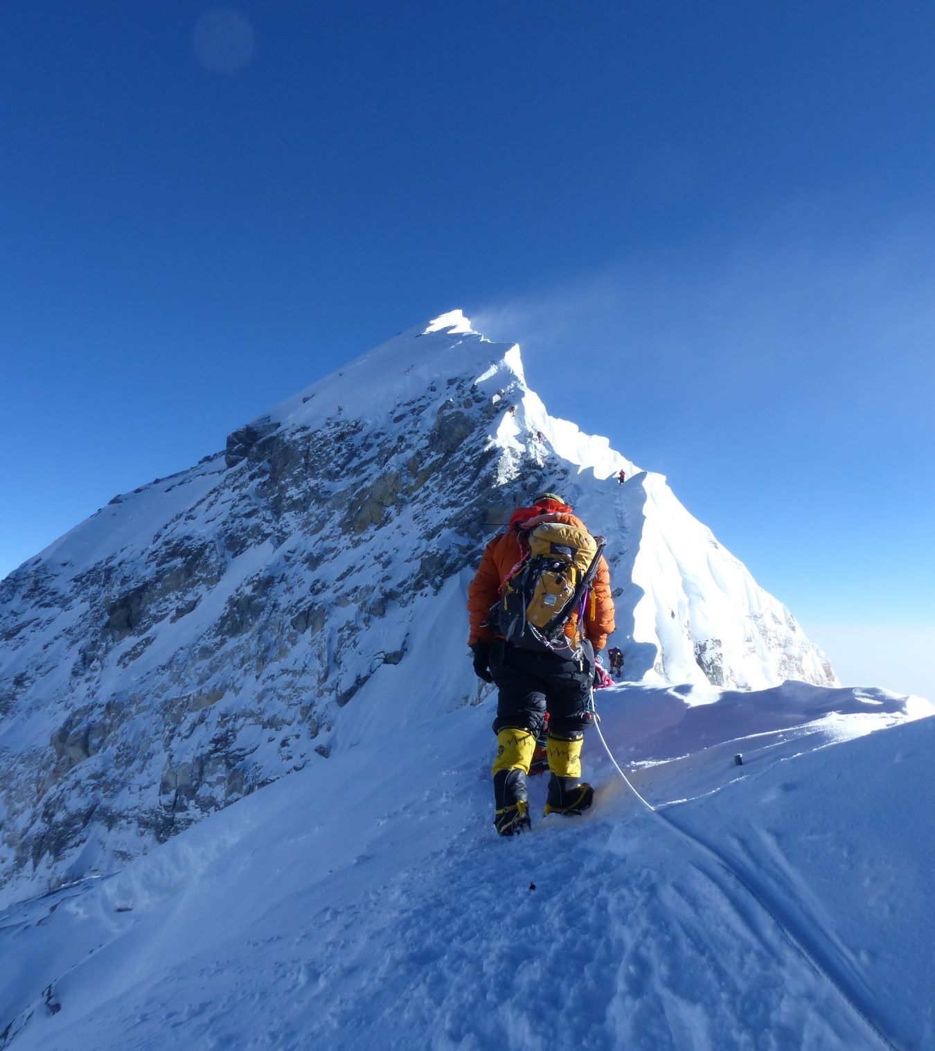 Climber approaching the Hillary step high on Mt Everest