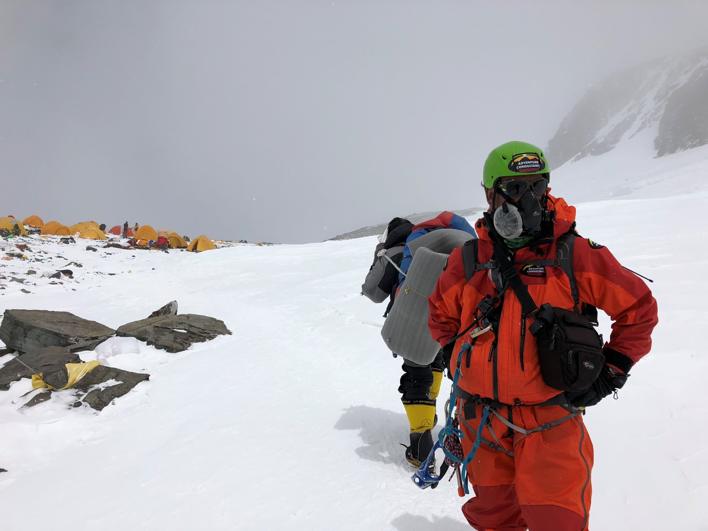Guide waiting for group on South col Mt Everest