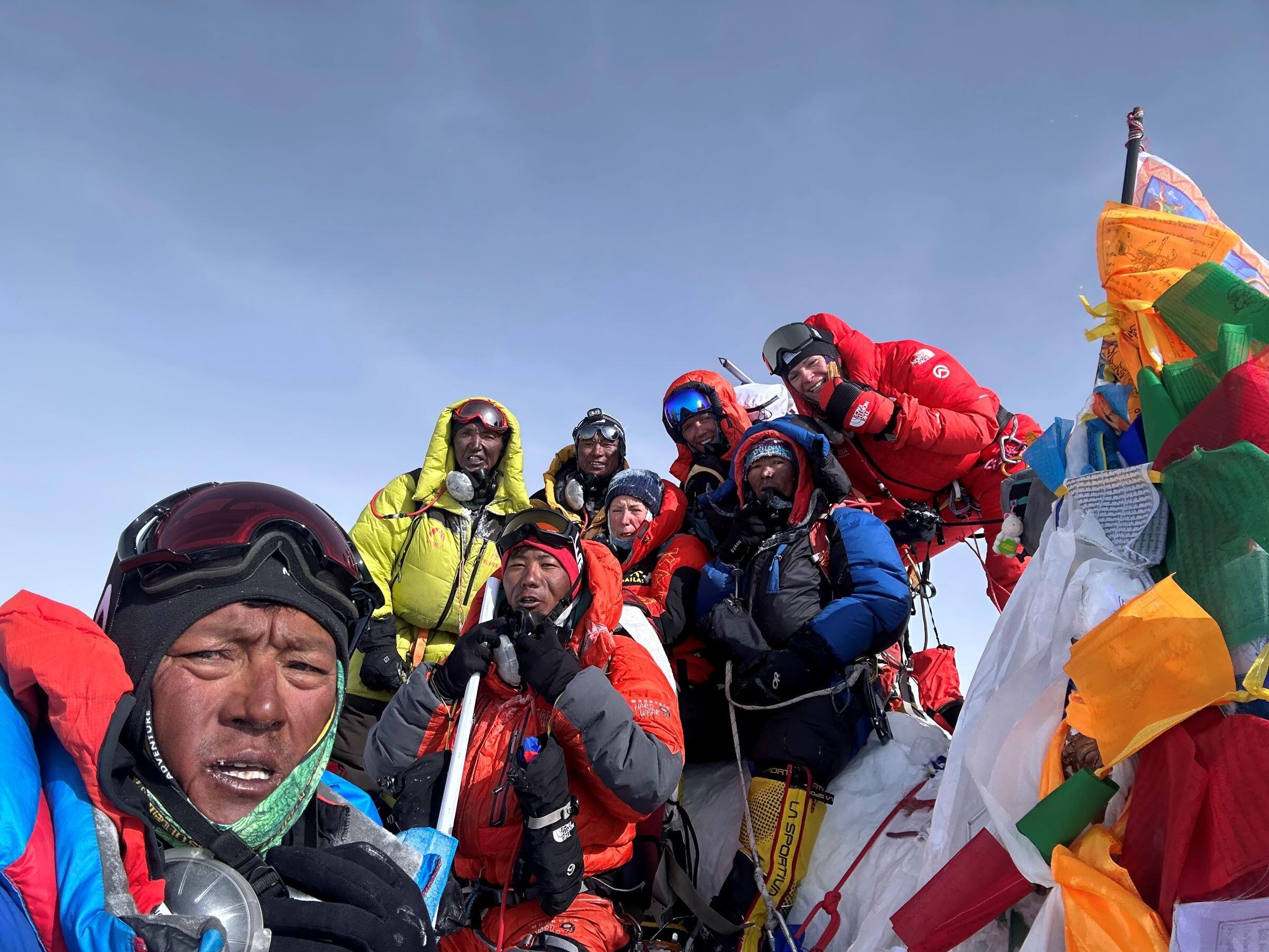 Climbers on summit of Mt Everest