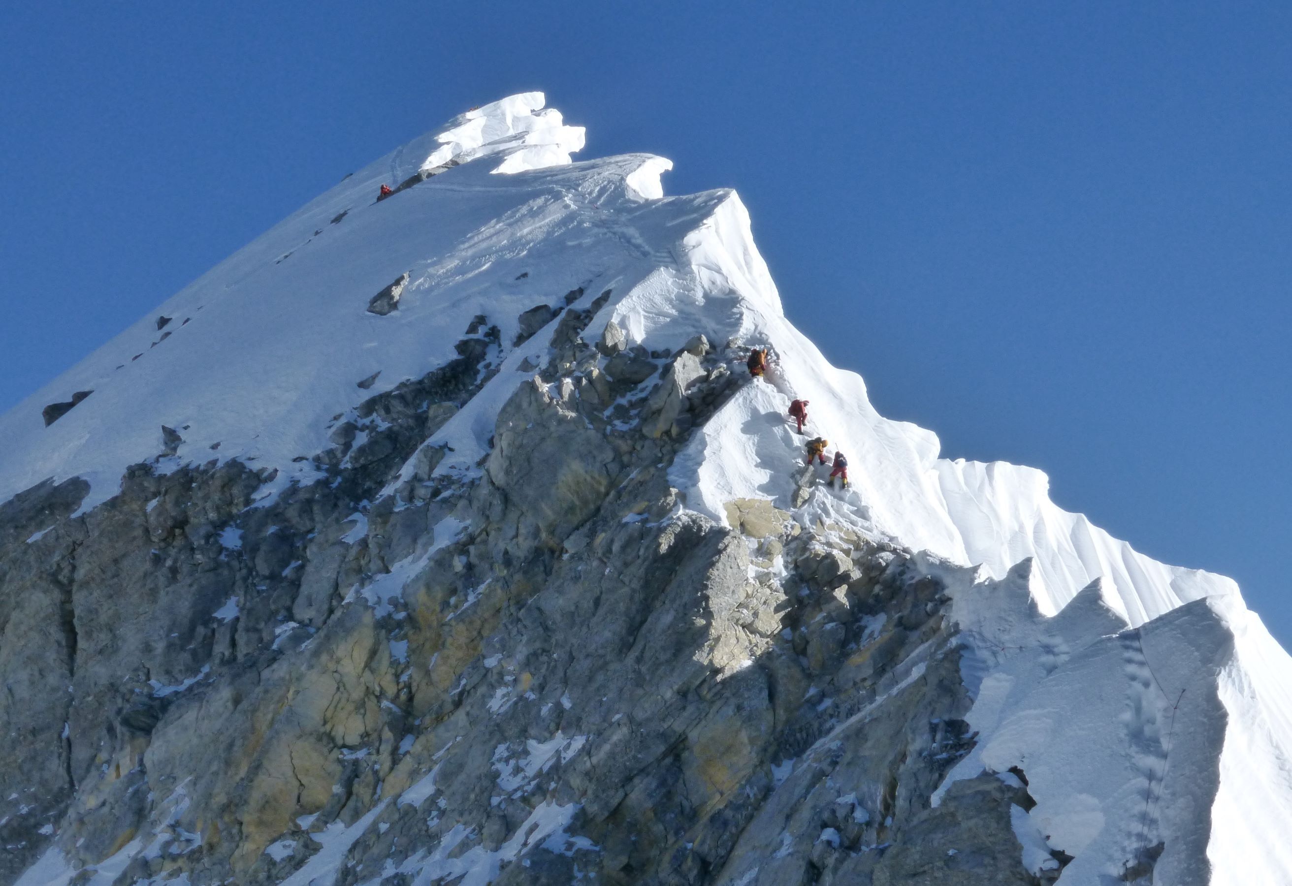 Climbers on the Hillary Step Mt Everest