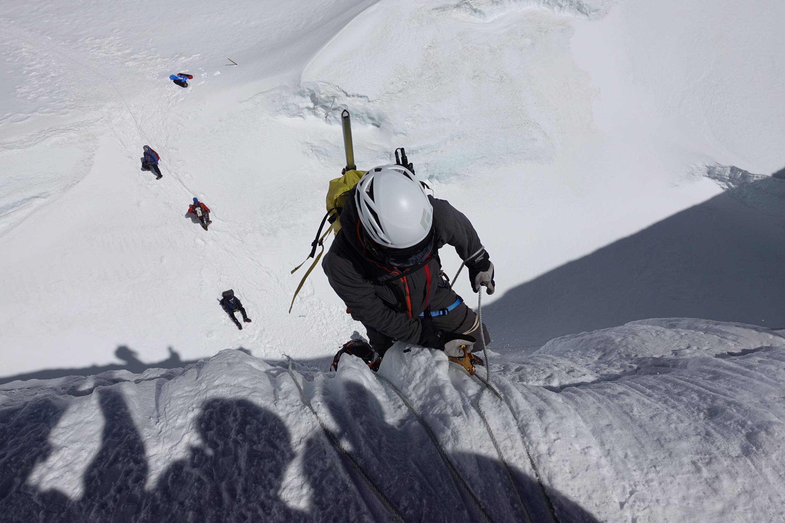 Climber on fixed rope in western CWM Mt Everest
