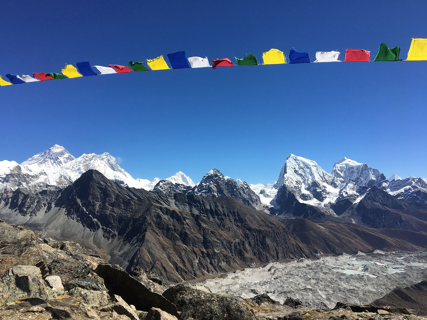 View of Everest, Cholatse and surrounding peaks from Gokyo Ri.