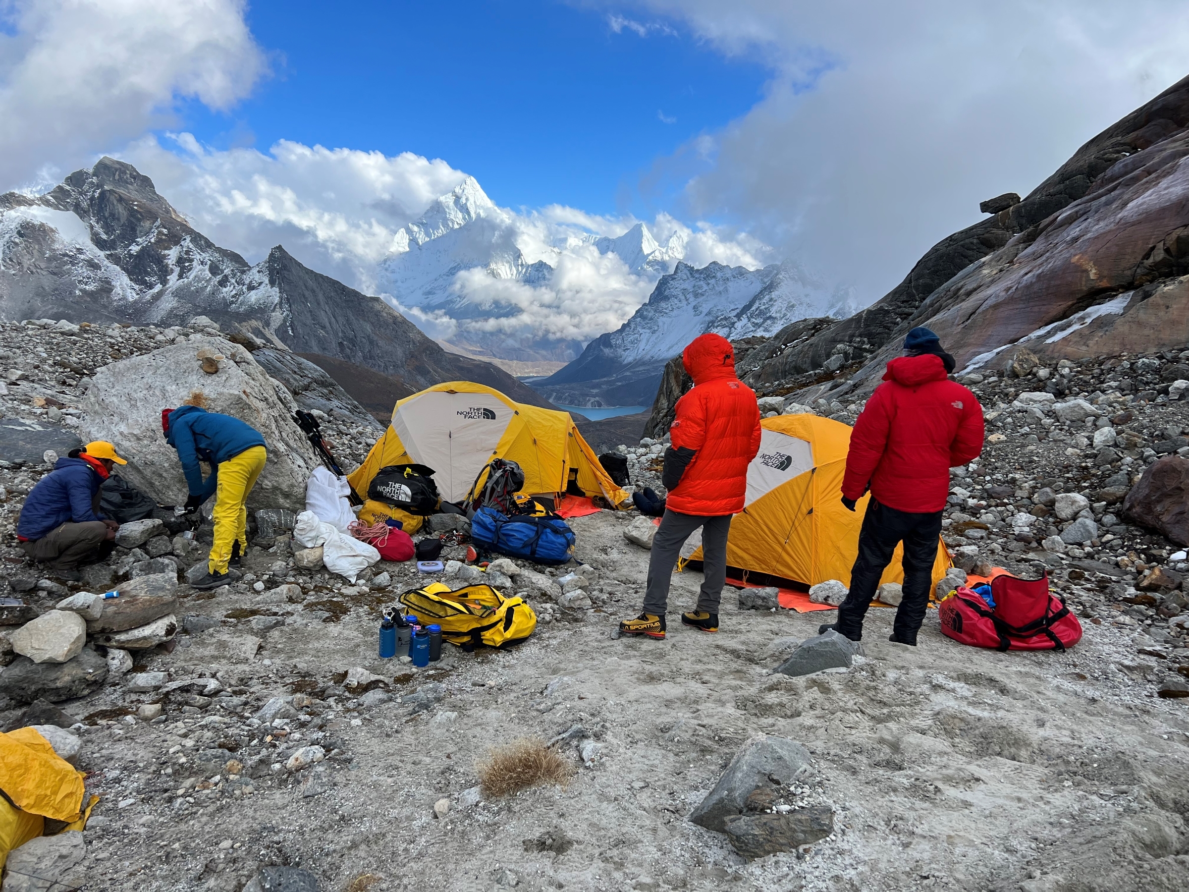 Climbers take in the view from Lobuche East High Camp