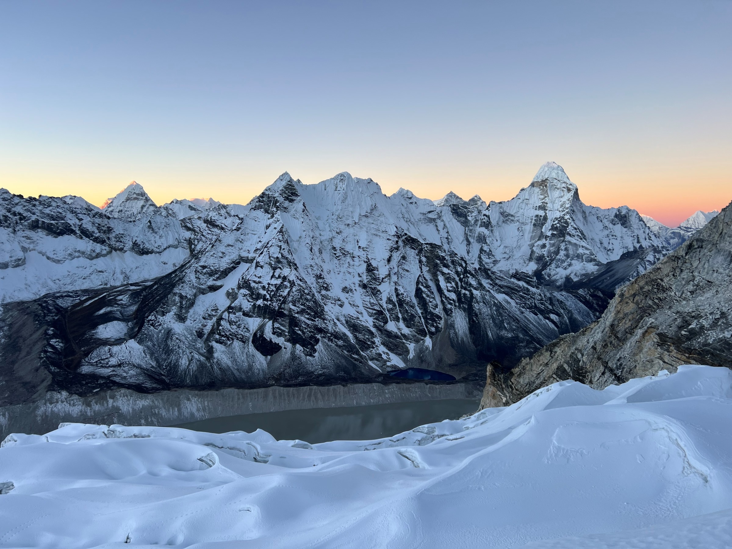 Dawn on Island Peak summit day can't be beat, views of the surrounding mountains are spectacular