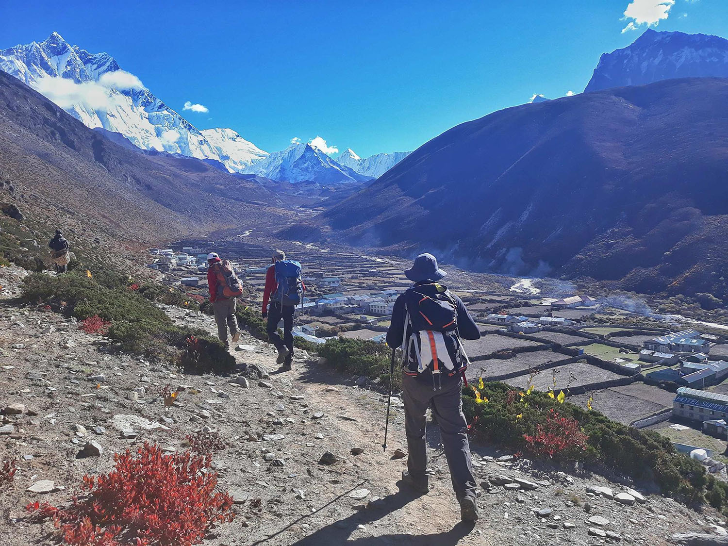 Trekking above Dingboche, looking towards Island Peak