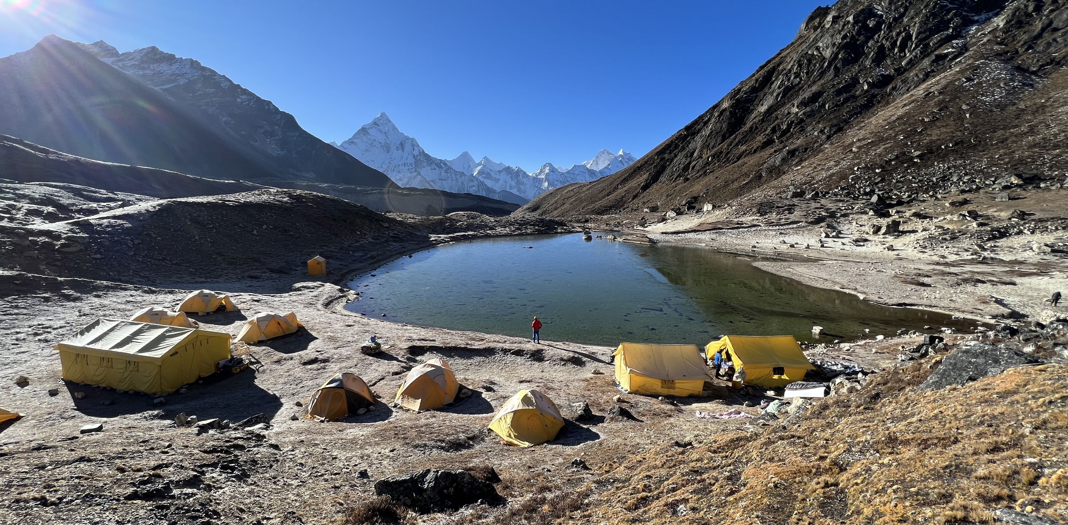 Camping by the lake at Lobuche Lake Camp with Adventure Consultants
