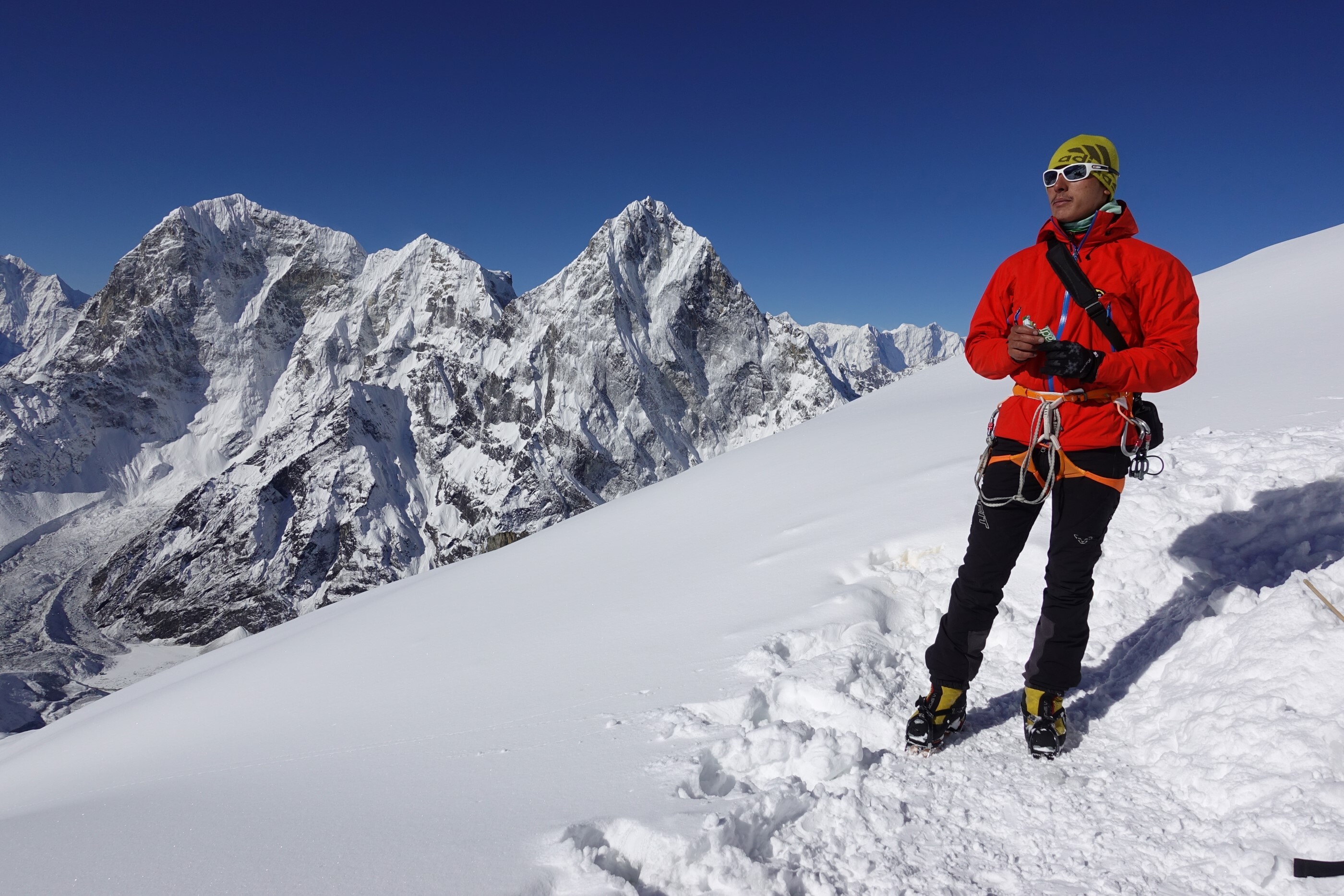 Professional mountain guide on Lobuche East