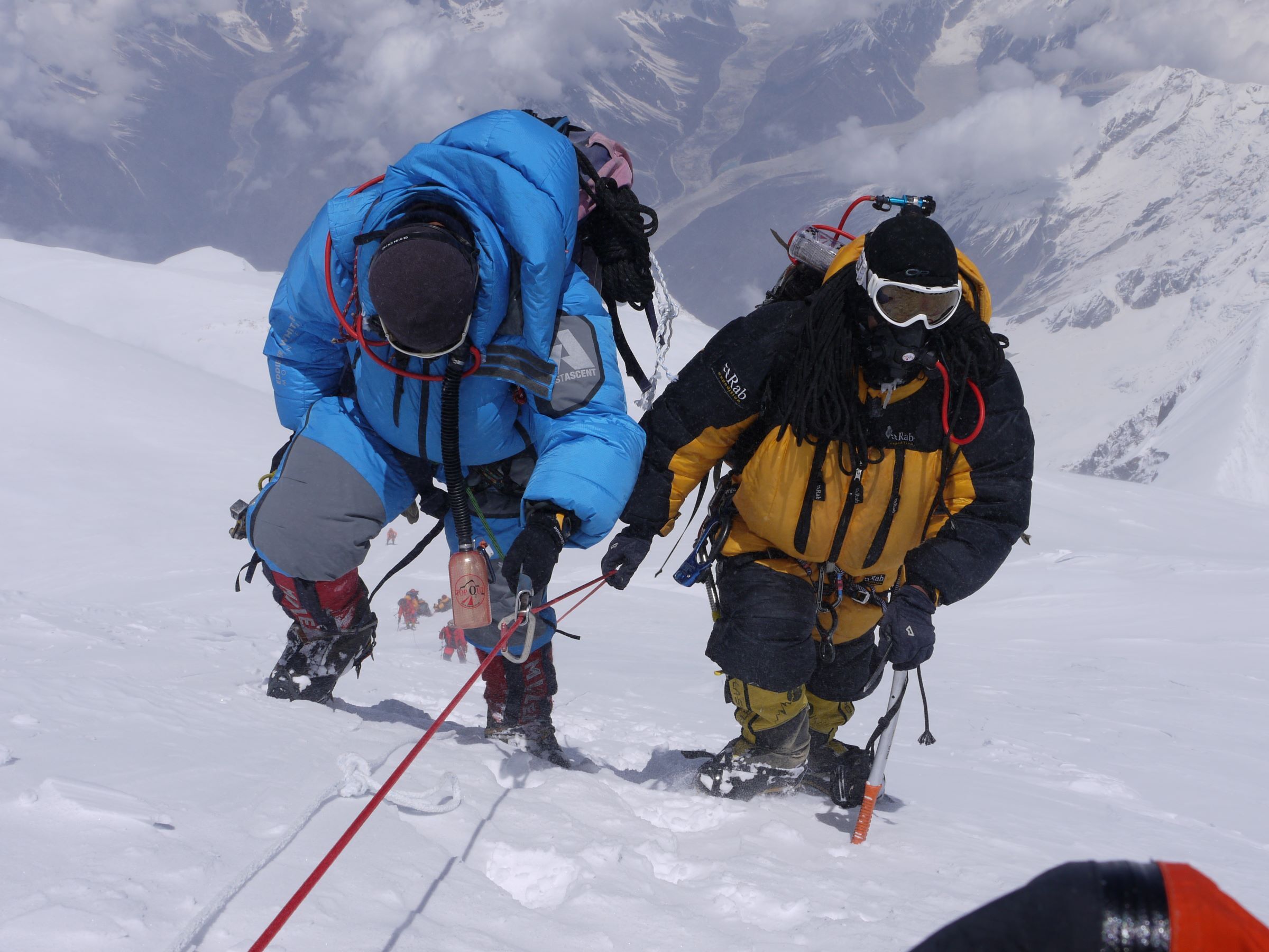 2 Sherpas climbing on summit day Mt Manslu