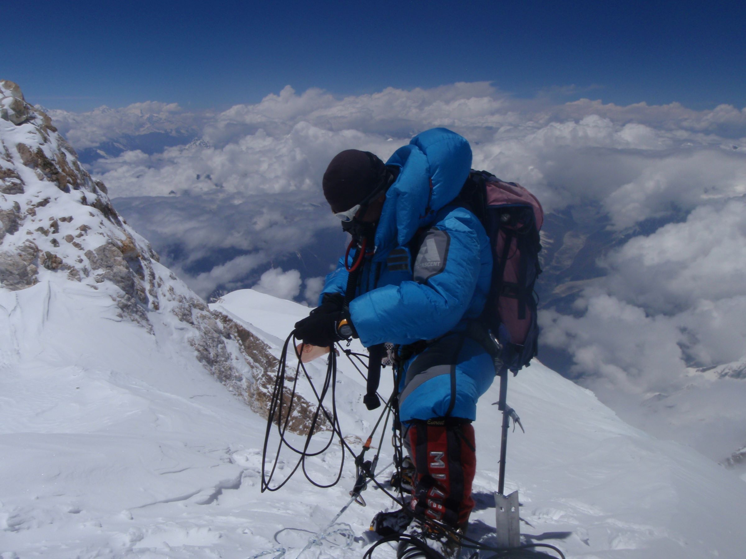 Climber high on Mt Manaslu