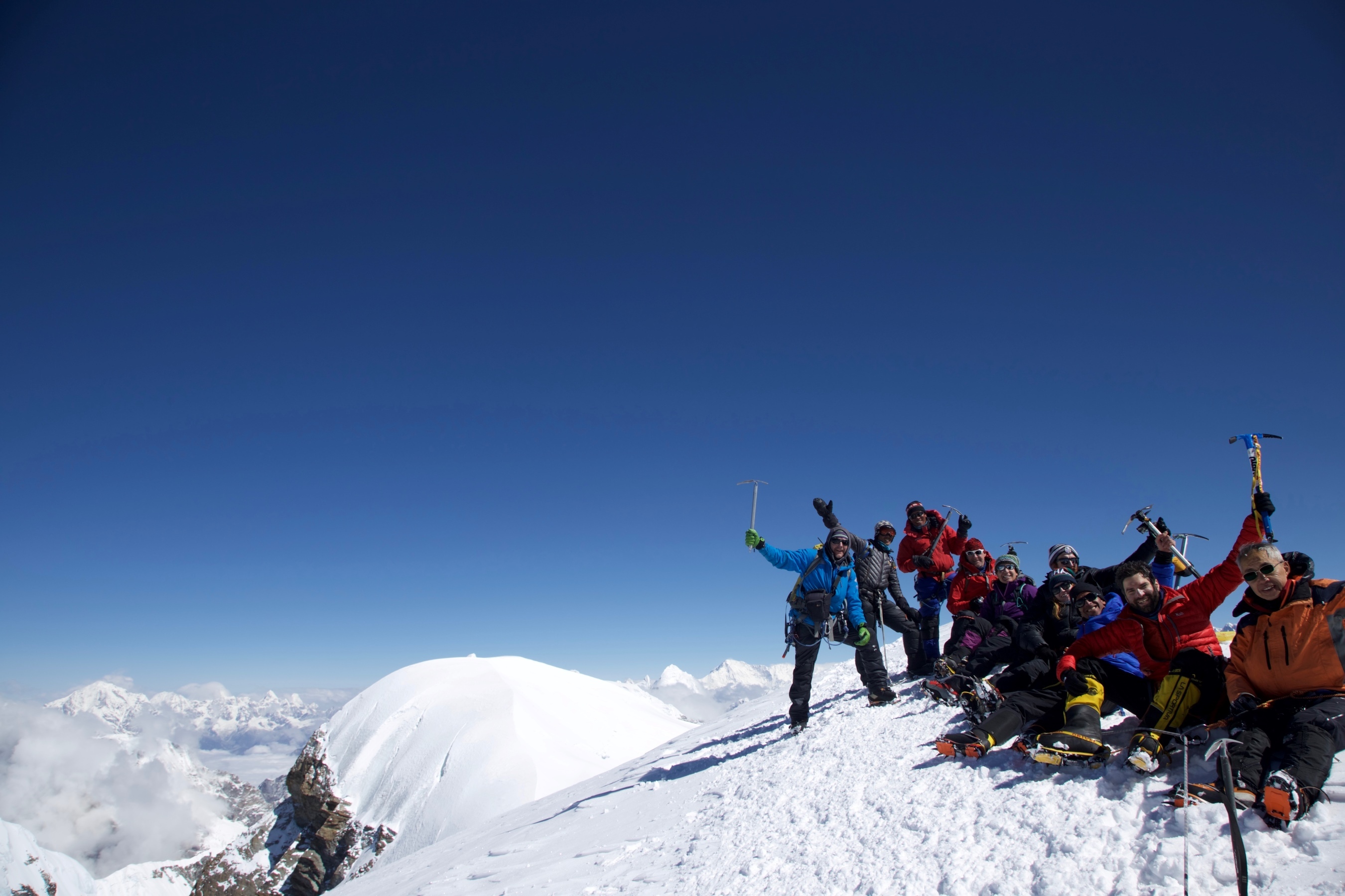 Getting the whole team to the summit of Mera Peak brings much celebration