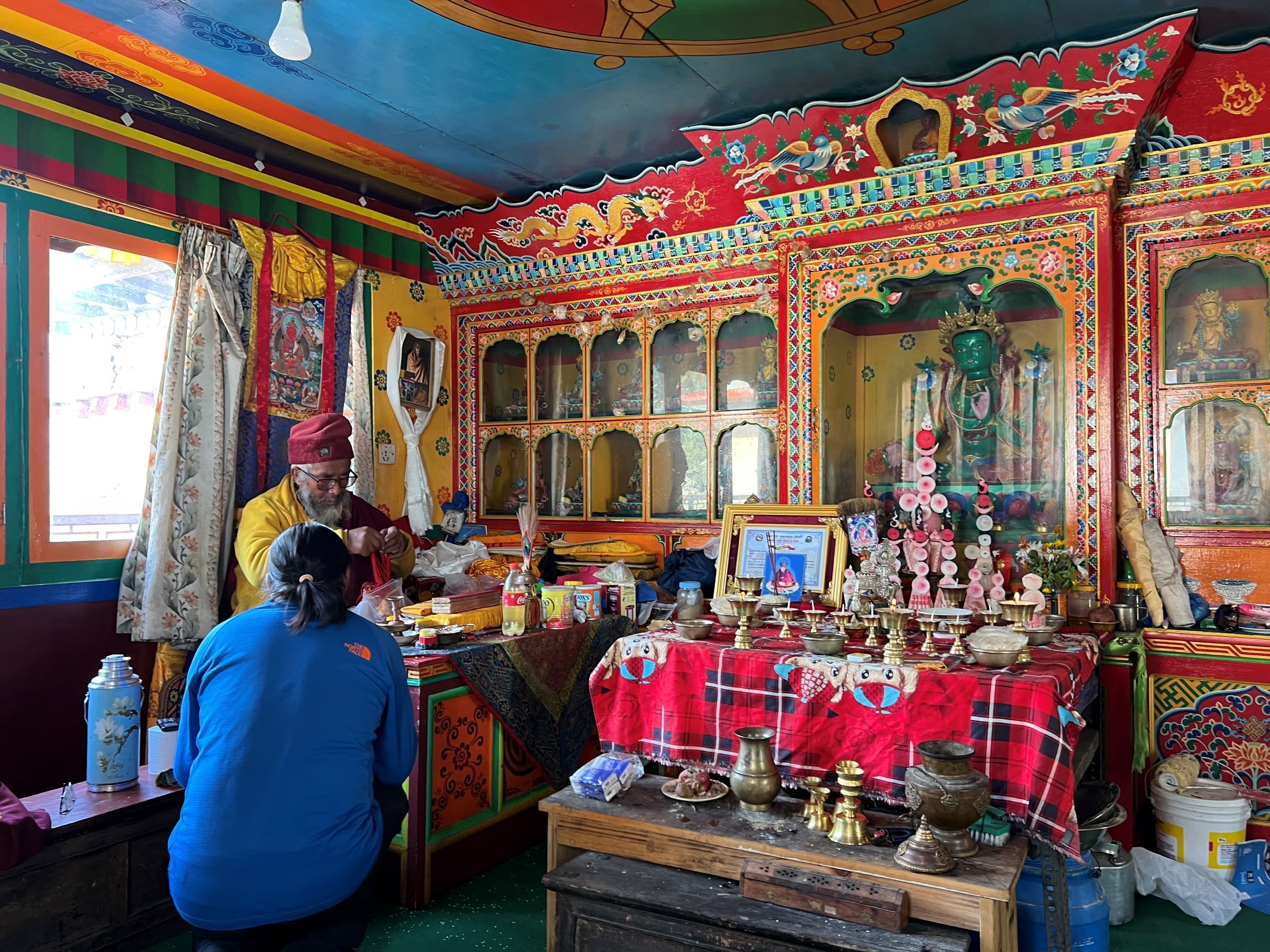 Receiving a blessing from the lama in Pangboche