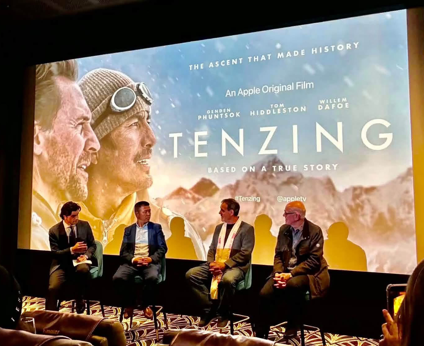 Alex Hillary, Phrenje Sherpa, Guy Cotter and Peter Hillary share a Q&A panel at the New Zealand premiere of the Tenzing movie