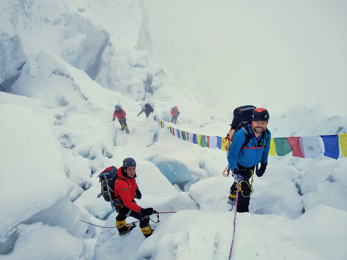 Alex Pancoe weaves his way through the Khumbu Icefall, enroute to climb Mount Everest.