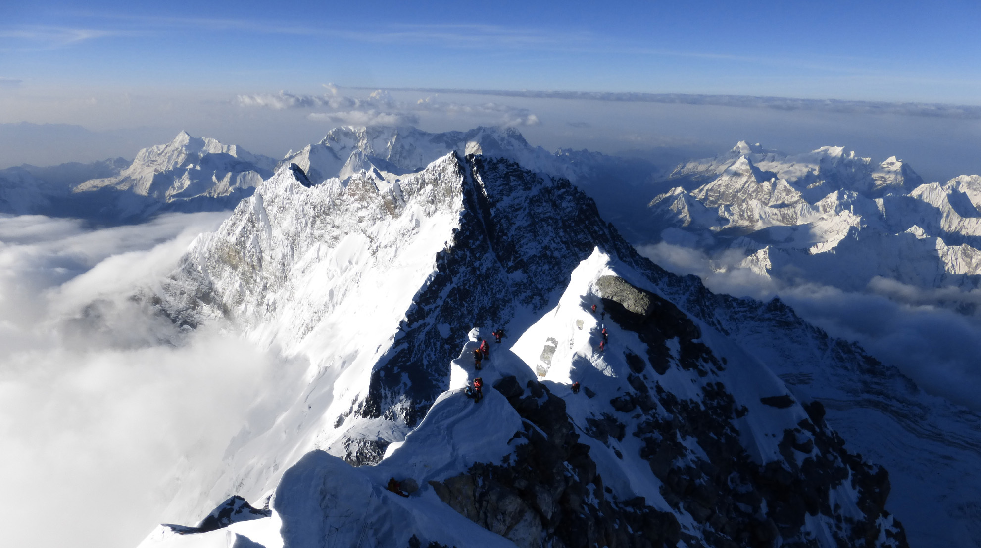 Looking down the Everest summit ridge.
