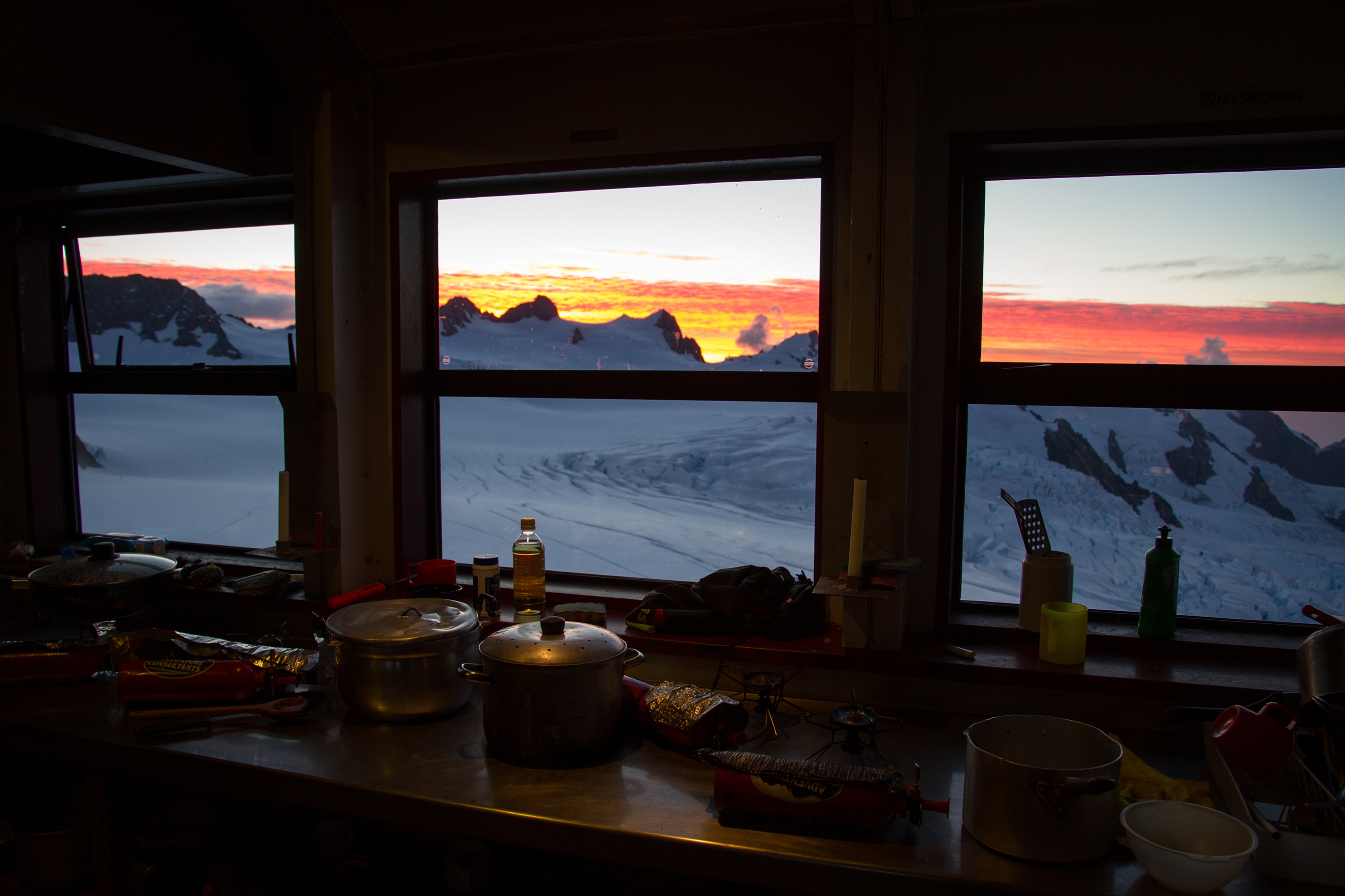 Sunset views from a hut on the West Coast of New Zealand