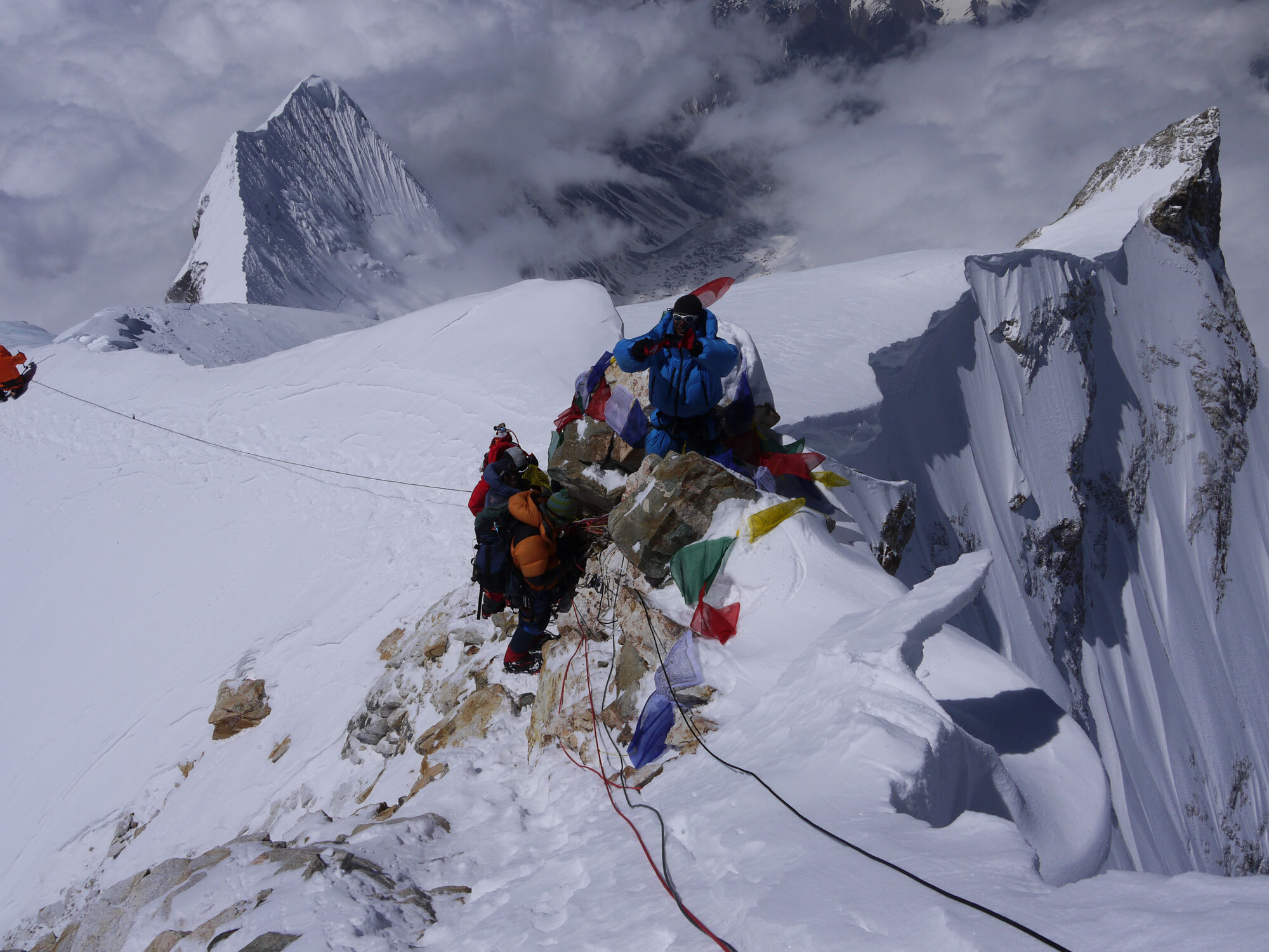 The second false summit on Manaslu still 60–70 metres to go before the true summit.