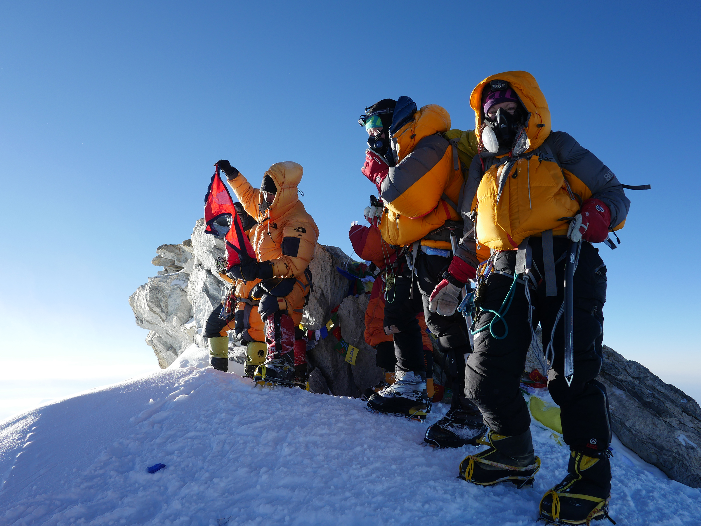 Dhaulagiri success! A group of climbers celebrate on the summit.