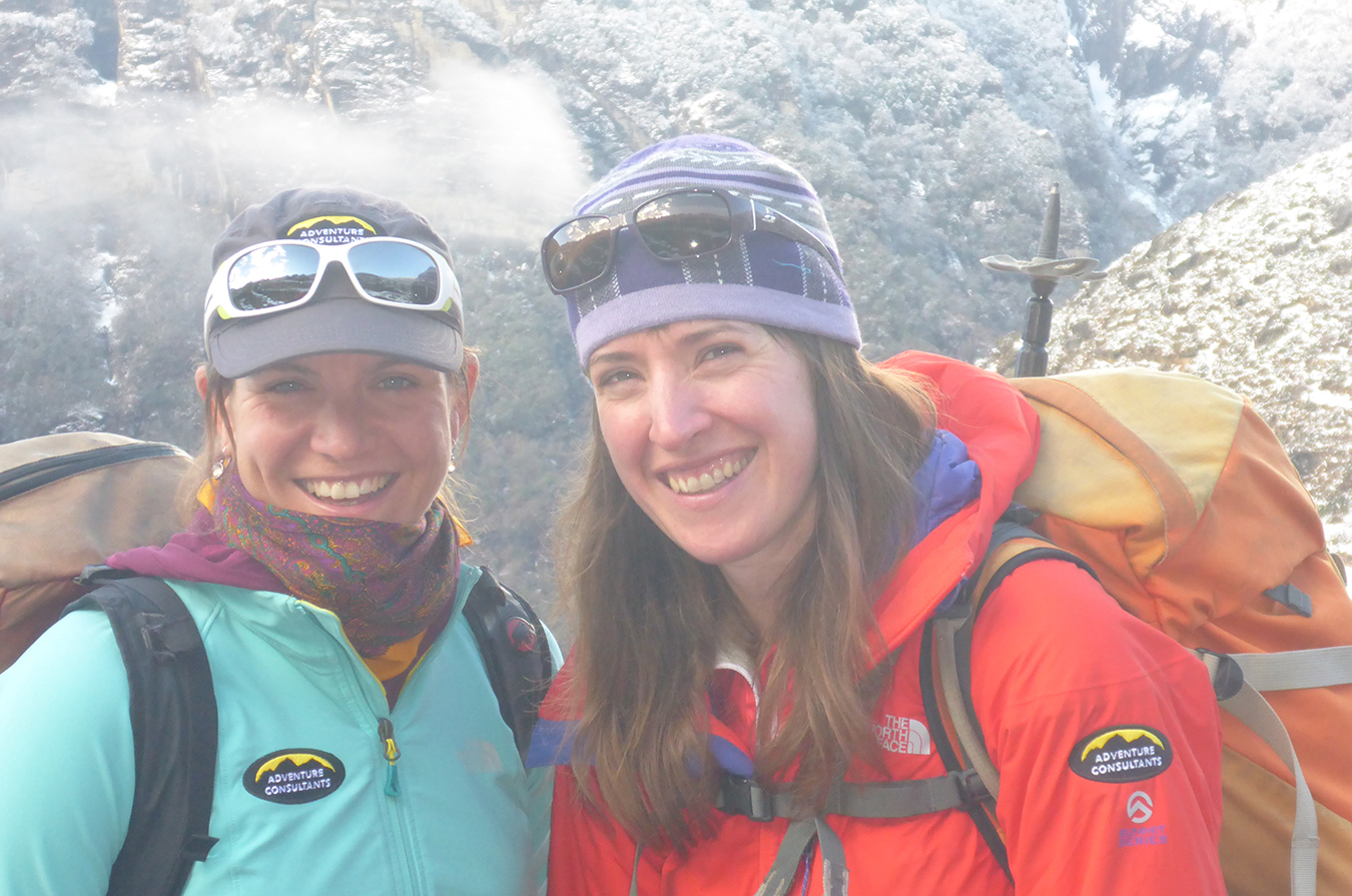 AC Base Camp Manager Anthea Fisher and General Manager Caroline Ogle on the trek into Everest Base Camp