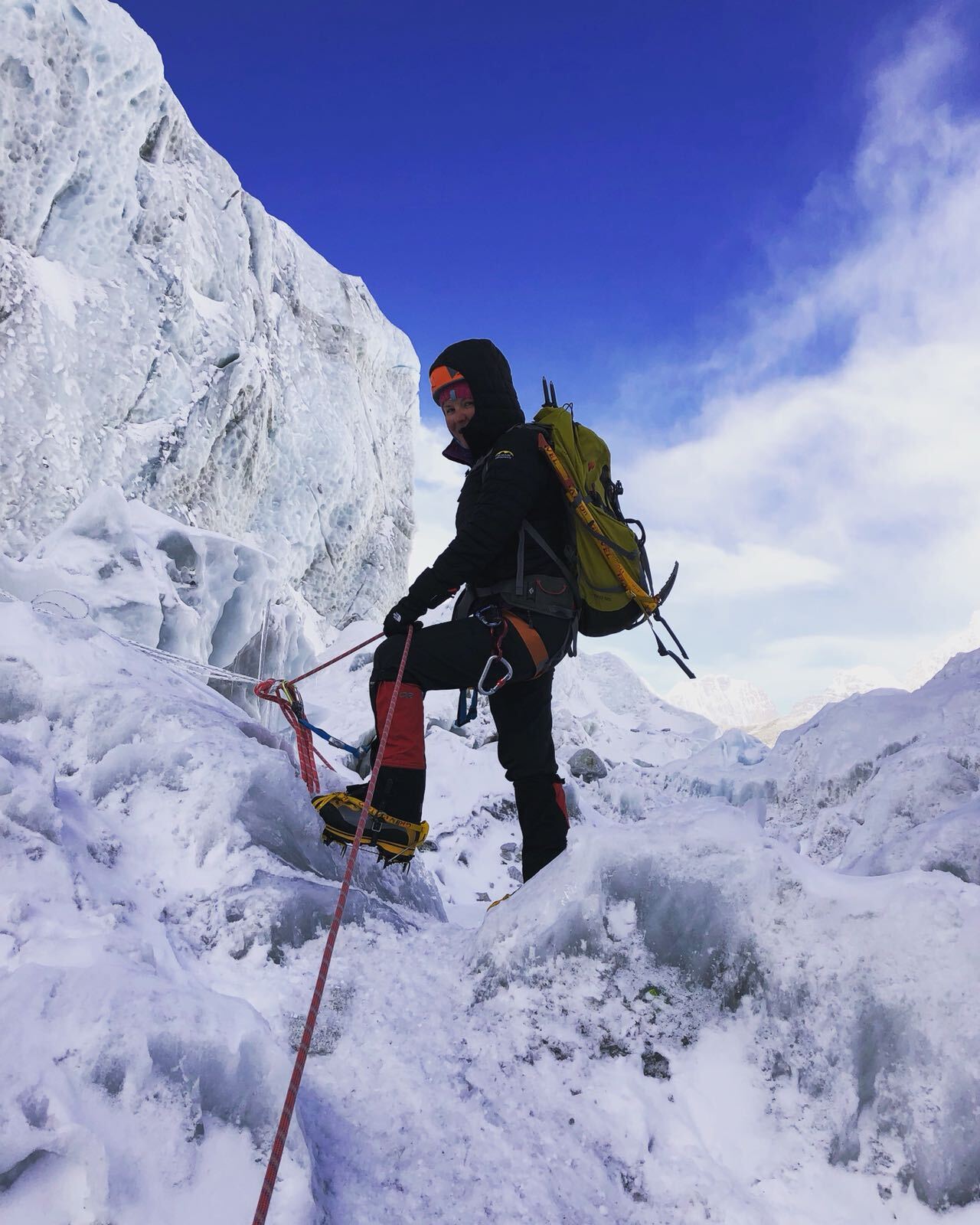 Dr Sophie Wallace on the Khumbu Glacier above Everest Base Camp 2018