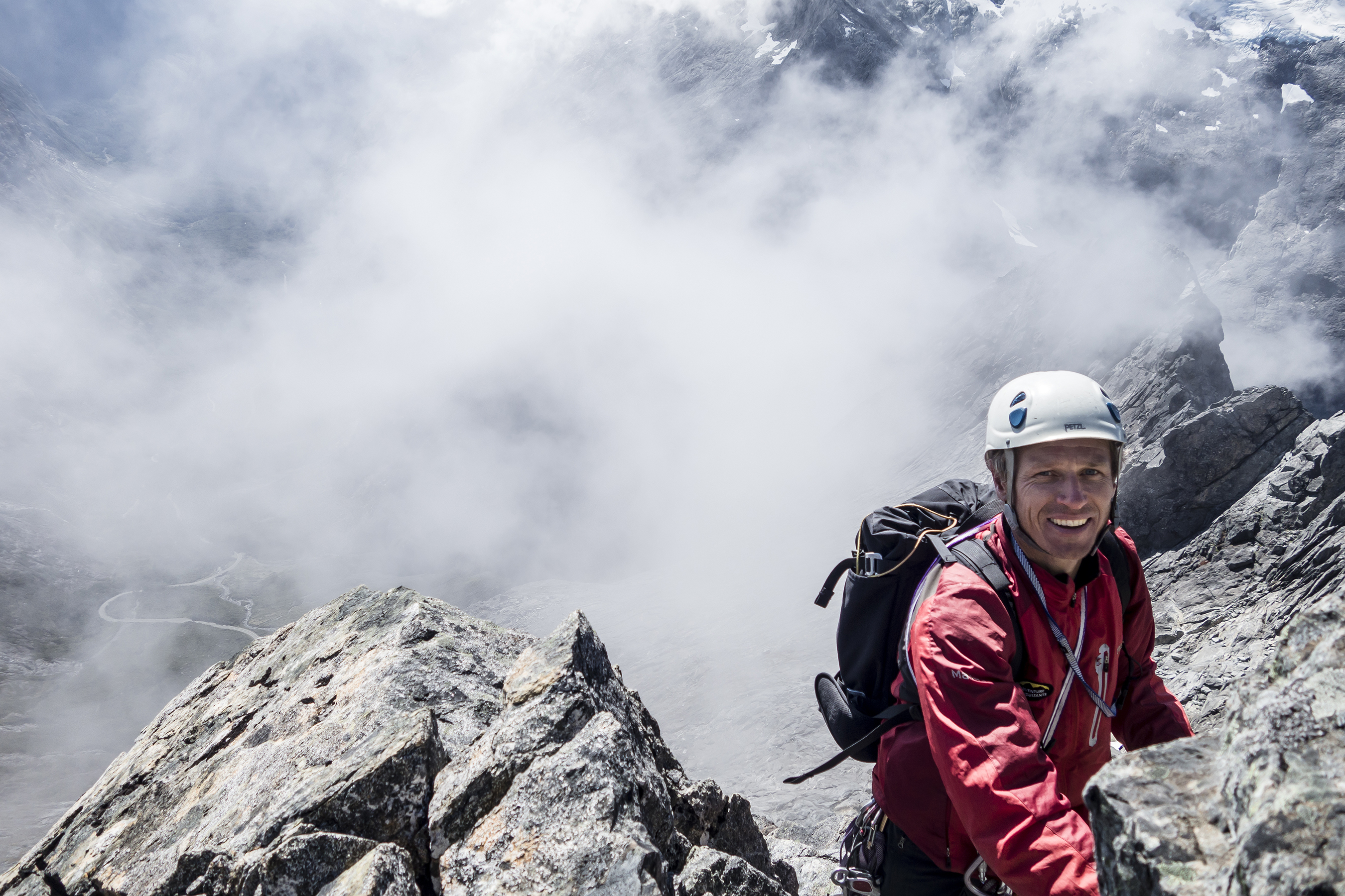 Steve Moffat rock climbing in Fiordland, New Zealand