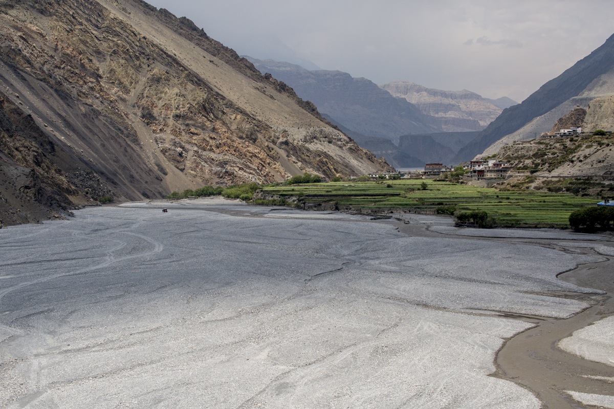 Looking back to Kagbeni and Jomson, Upper Mustang region Nepal